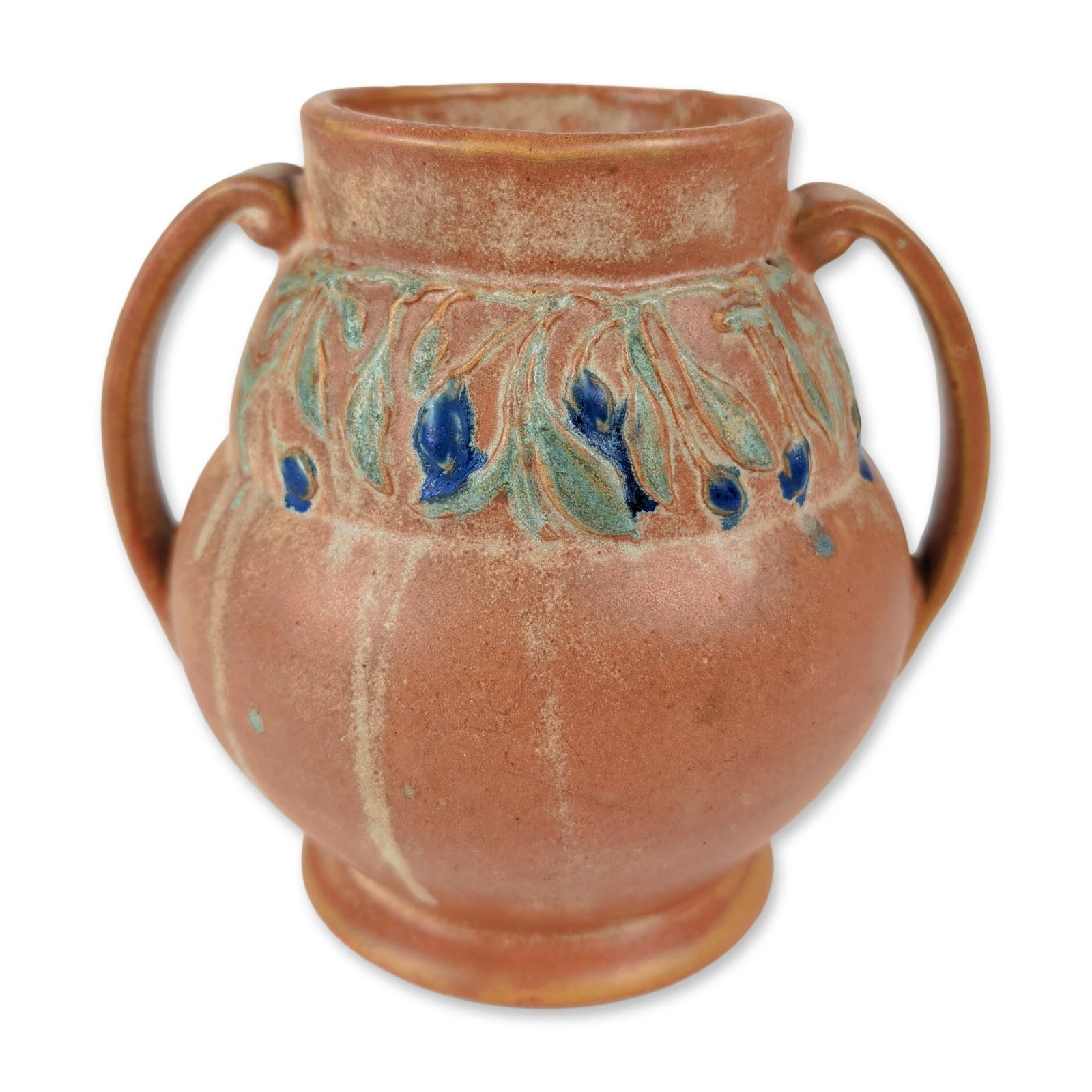 Arts and Crafts Floral Pottery Double-Handle Vase (1 of 3)