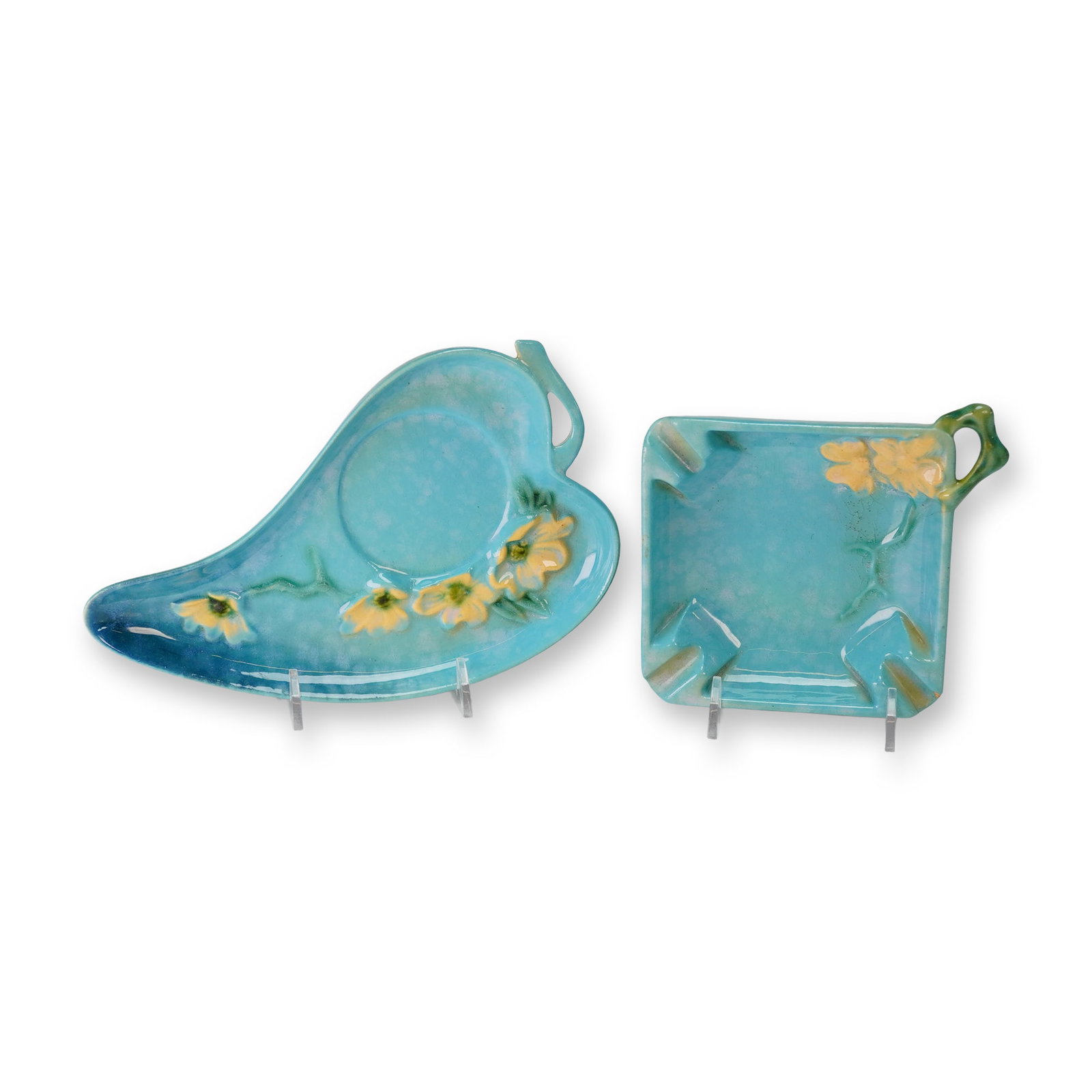 Two Roseville Pottery Ashtray and Dish, Wincraft Azure Blue (1 of 4)