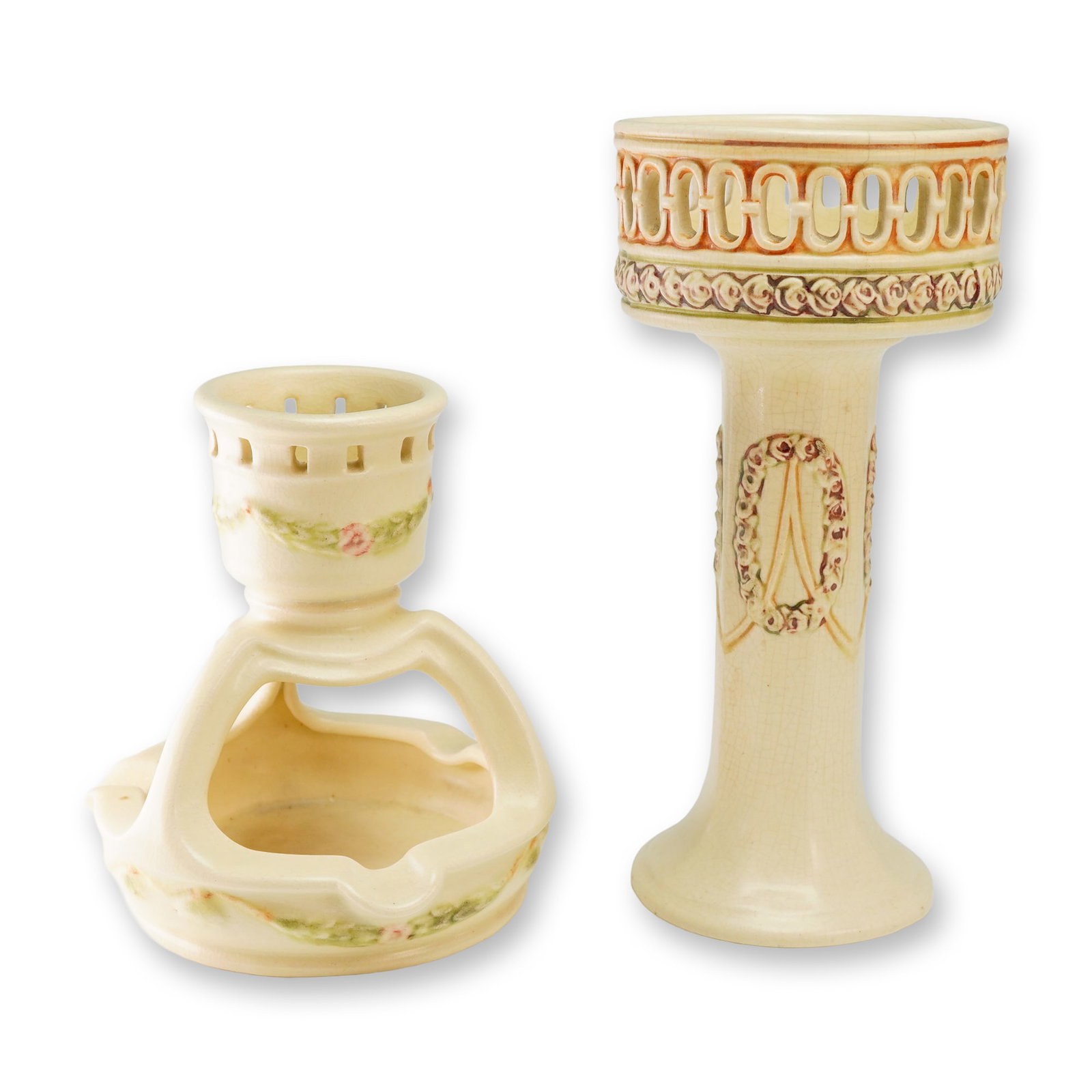 2pc Rare Weller Pottery Pedestal and Ashtray, Roma (1 of 4)