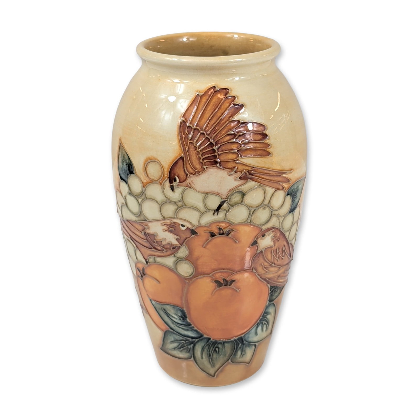 Moorcroft Finches Ochre Pattern Vase (1 of 5)