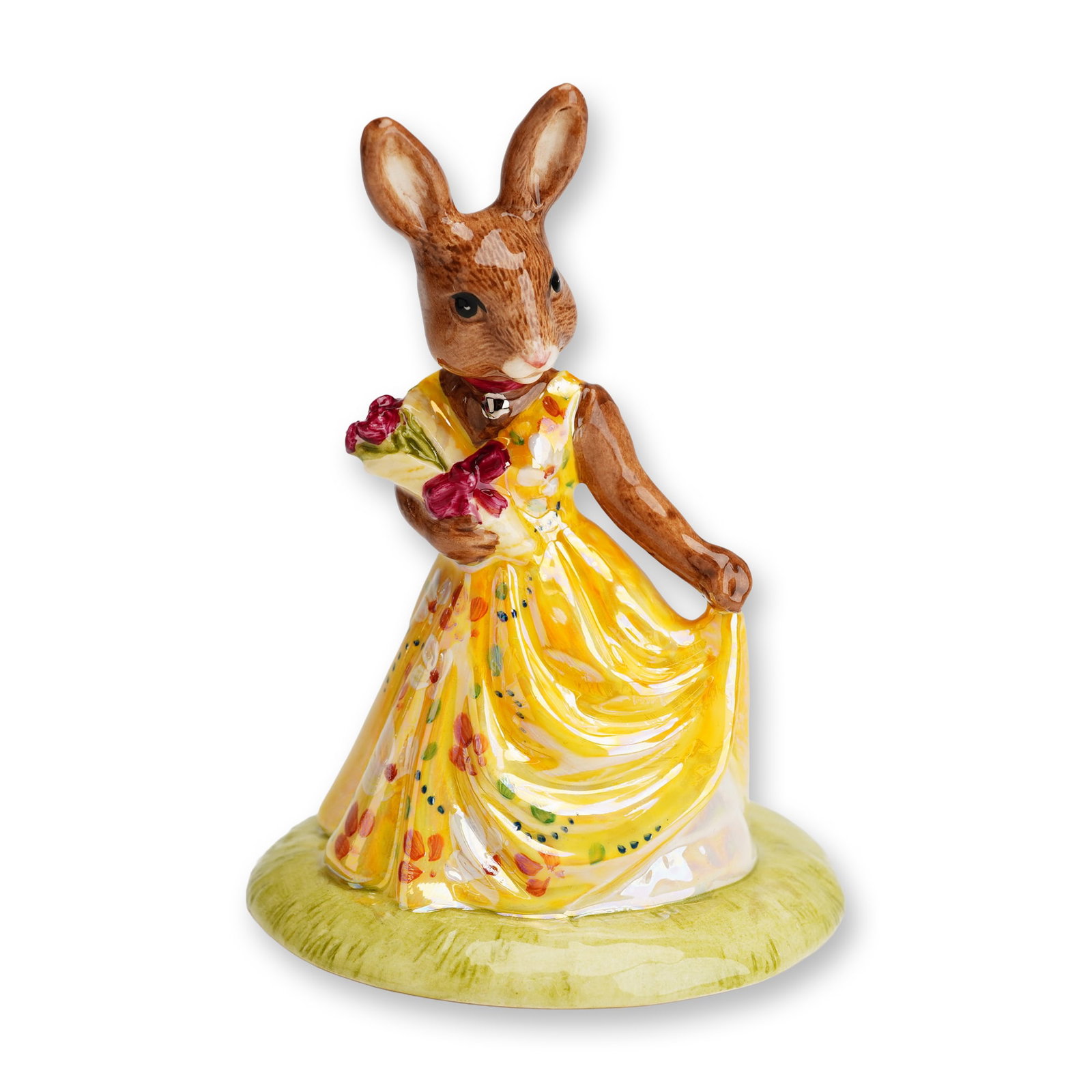 Royal Doulton Bunnykins Sample Show Figurine, With Love DB269: This Royal Doulton glazed porcelain figurine is titled With Love, model number DB269, and belongs to the Bunnykins collection. It features an anthropomorphic rabbit character dressed in a floor-length