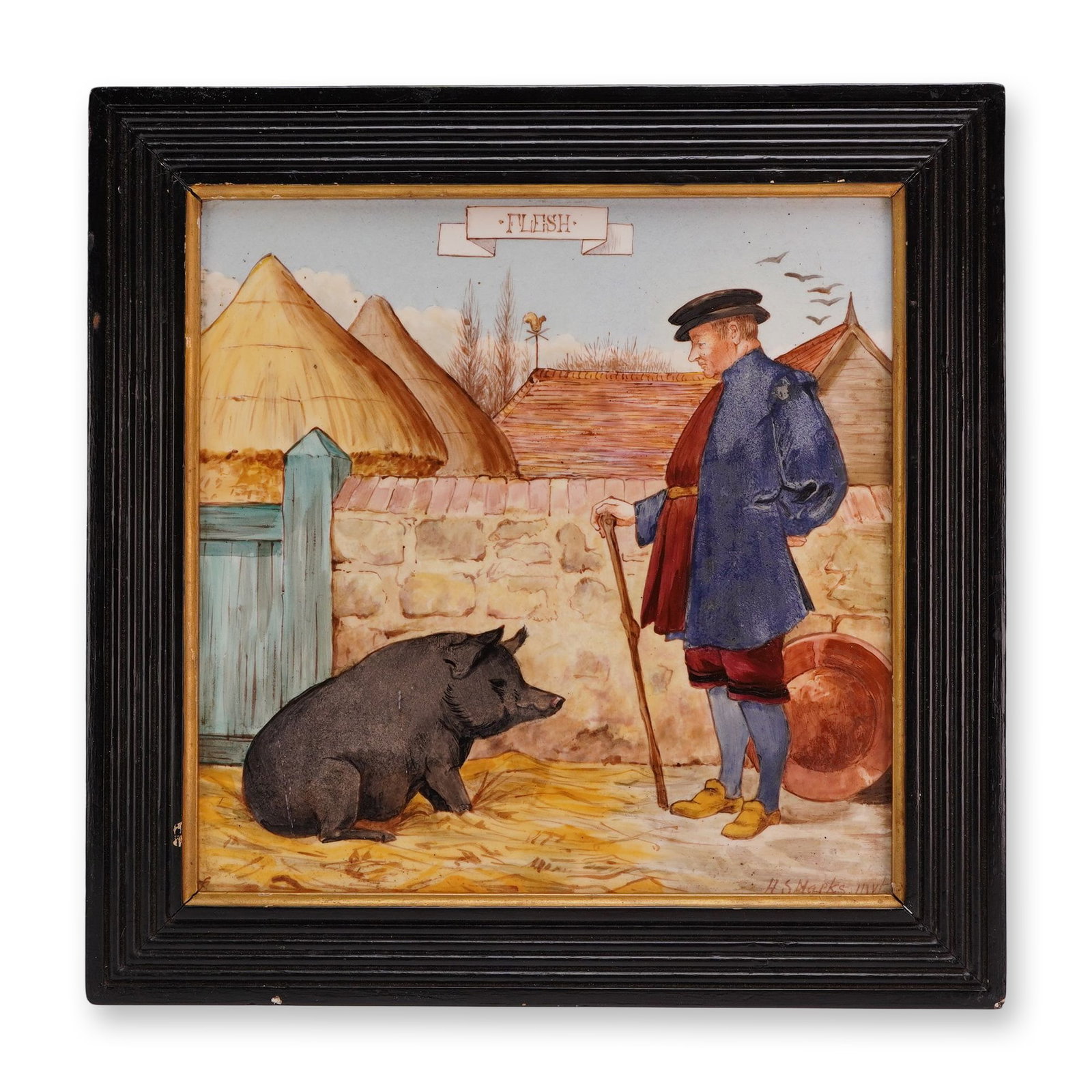 Doulton Lambeth by Henry Stacy Marks Ceramic Tile Framed, Flesh (1 of 6)