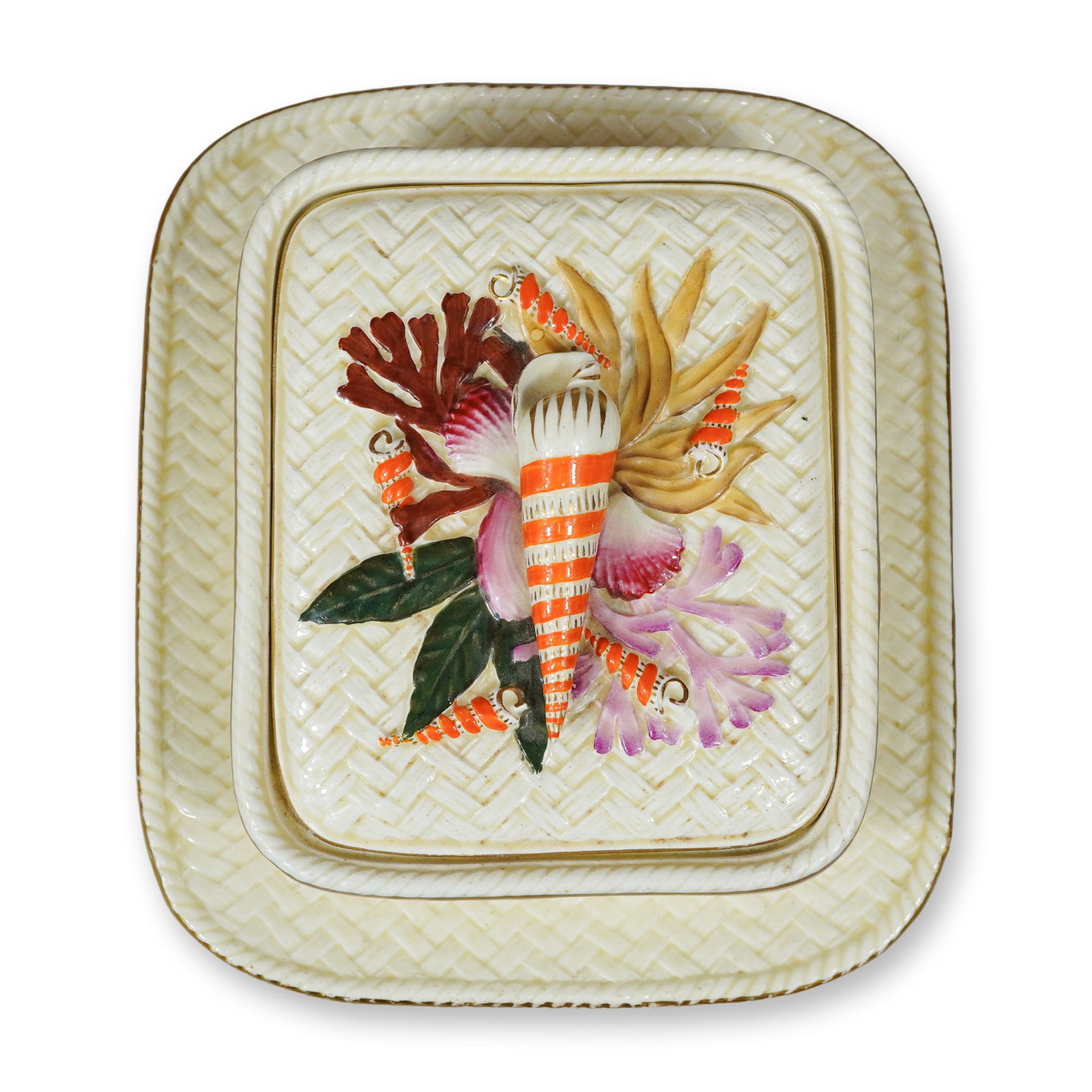 A Victorian Wedgwood Majolica Argenta Sardine Box and Stand, 1878 (1 of 3)