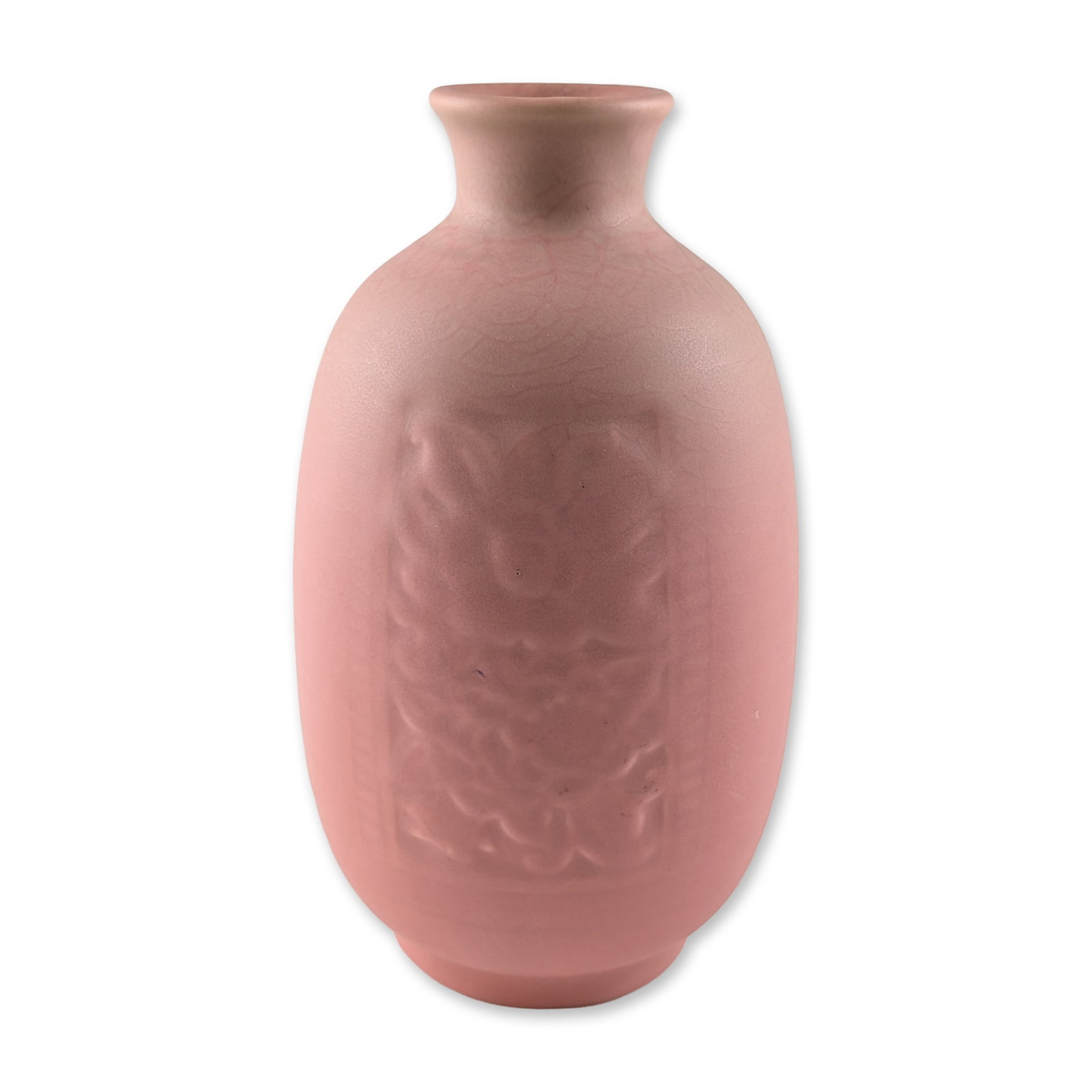 Rookwood 1933 Matte Pink Embossed Vase (1 of 3)