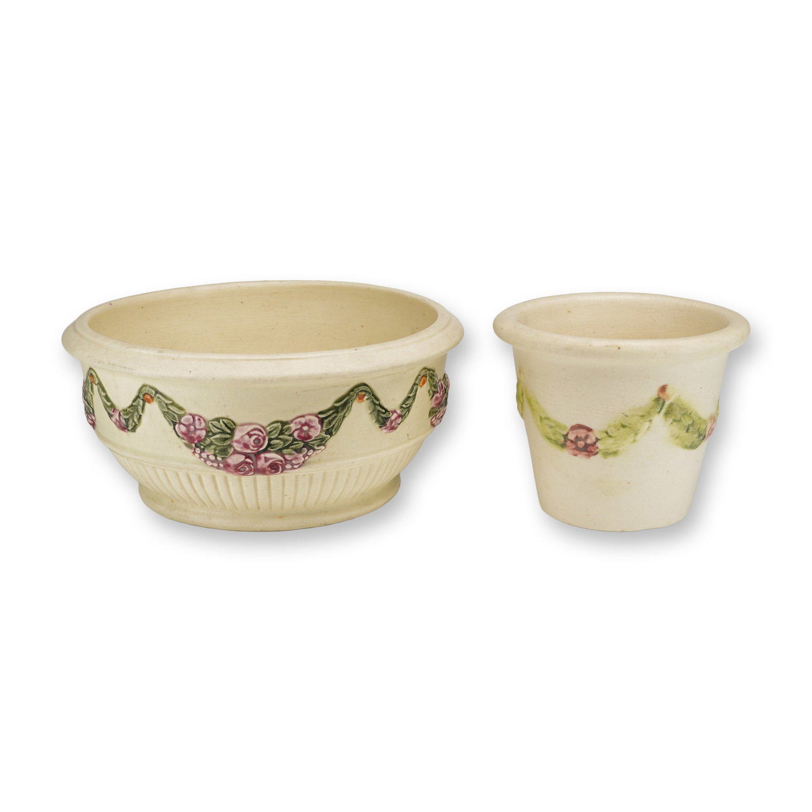 Weller Pottery Creamware Bowl and Tapered Pot, Roma (1 of 3)