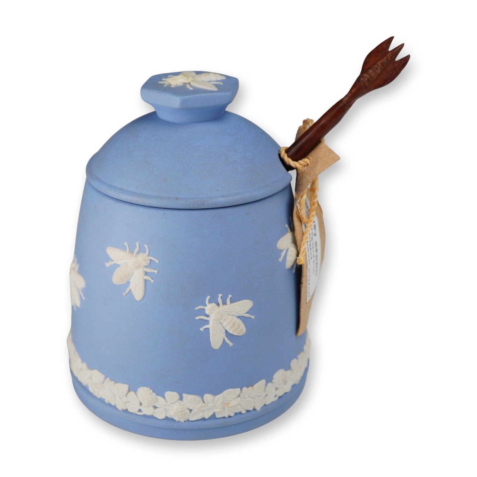 Wedgwood Light Pale Blue Jasperware Beehive Honey Pot with Mopane Dipper (1 of 3)