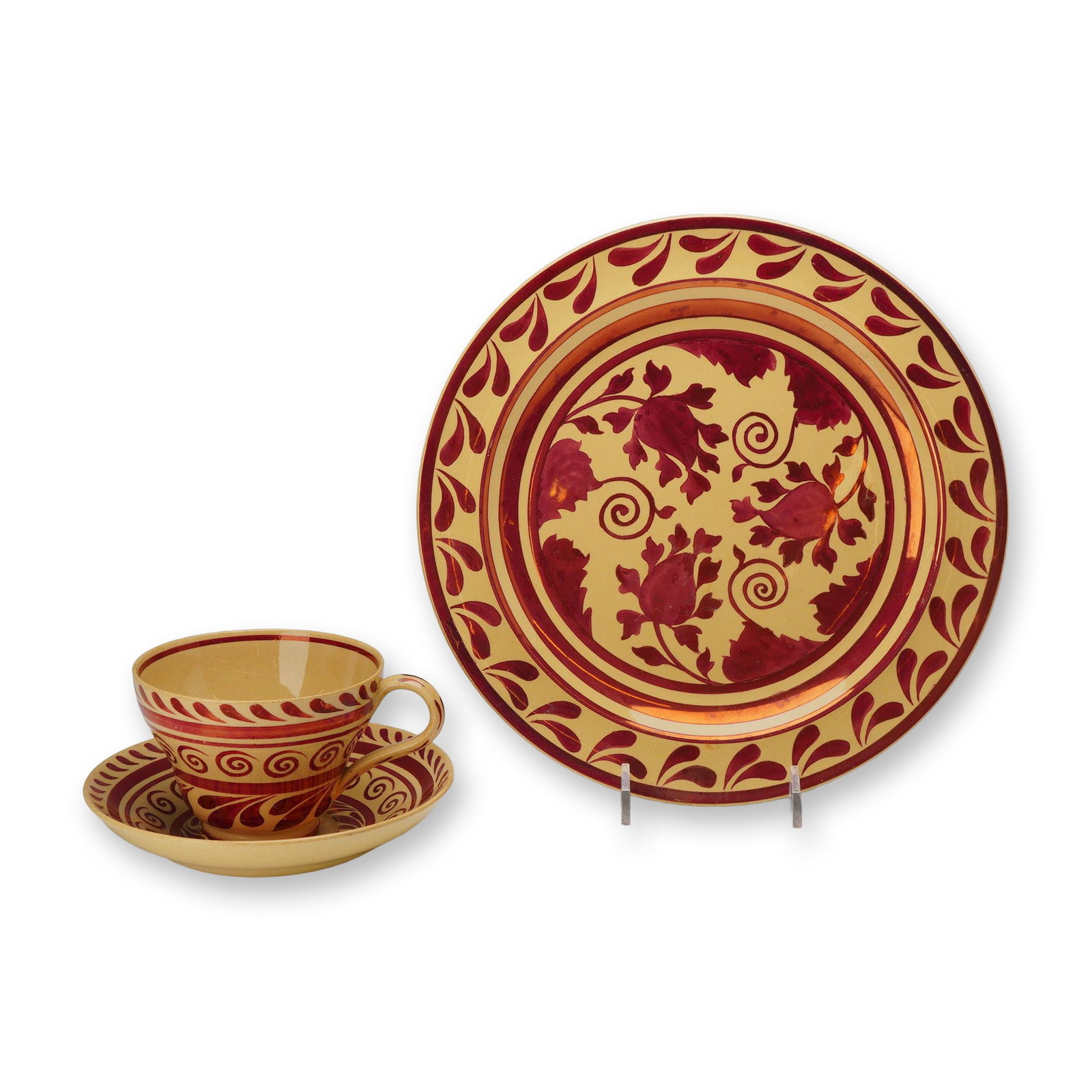 3pc Wedgwood Red Luster Decorated Creamware Plate, Cup, and Saucer (1 of 3)