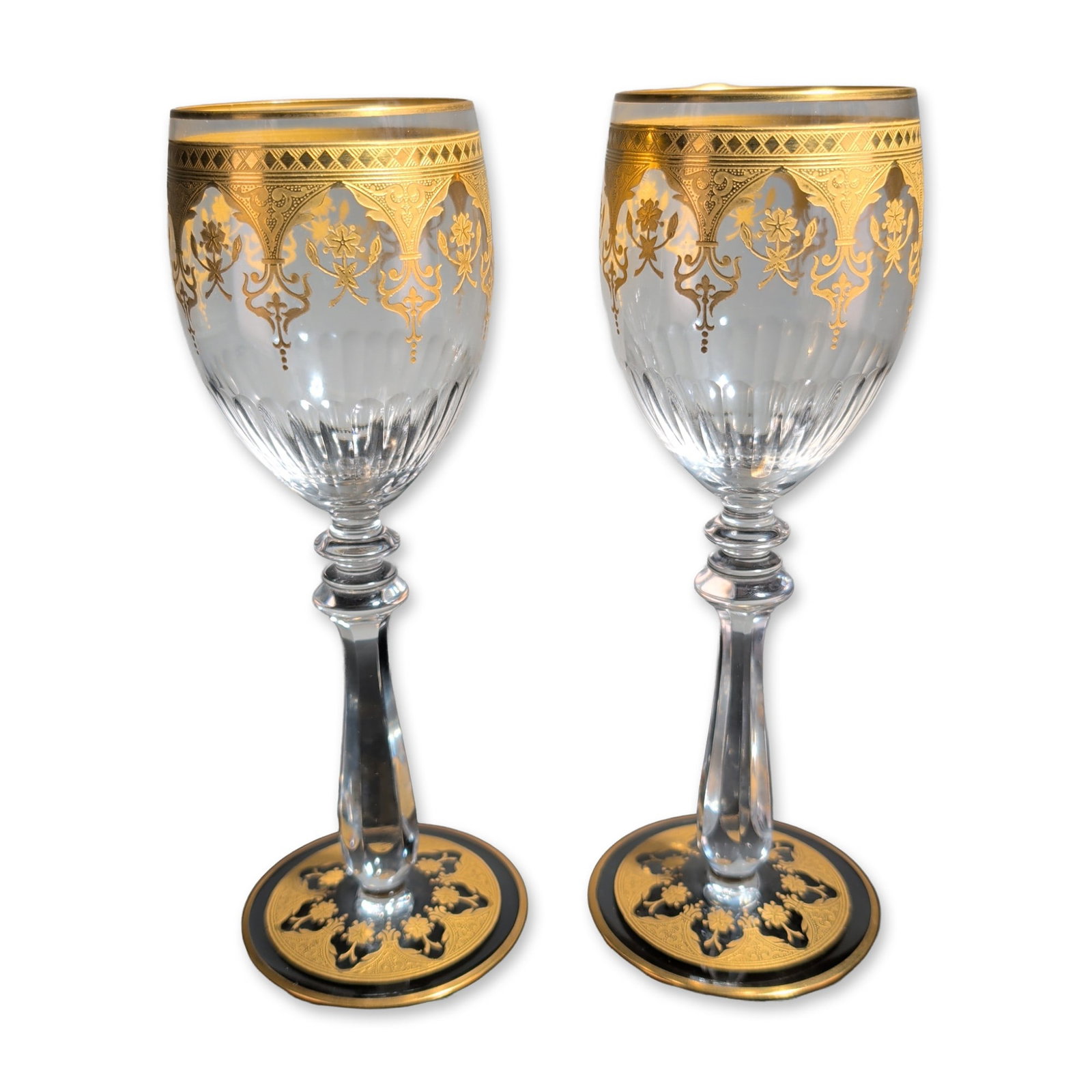 2pc Baccarat France Prestige Gold Encrusted Crystal Wine Glasses (1 of 4)