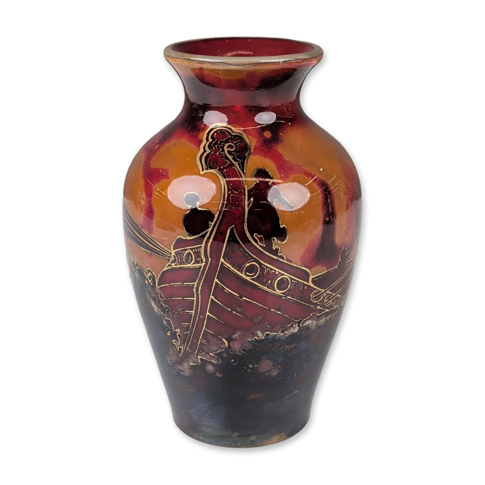 Bernard Moore Flambe Viking Longship Vase (1 of 5)