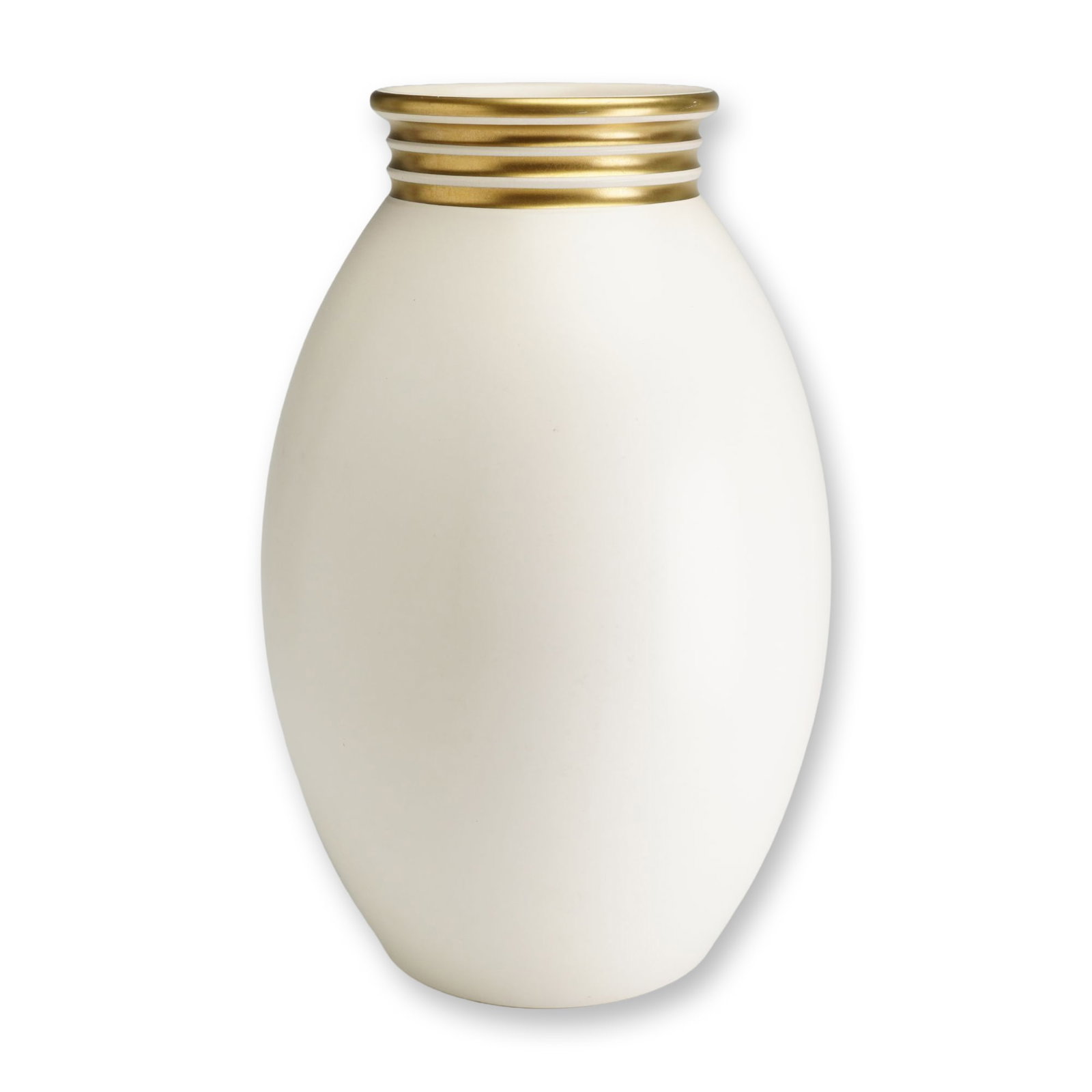 Keith Murray for Wedgwood Moonstone Ovoid Vase with Gilded Bands (1 of 3)
