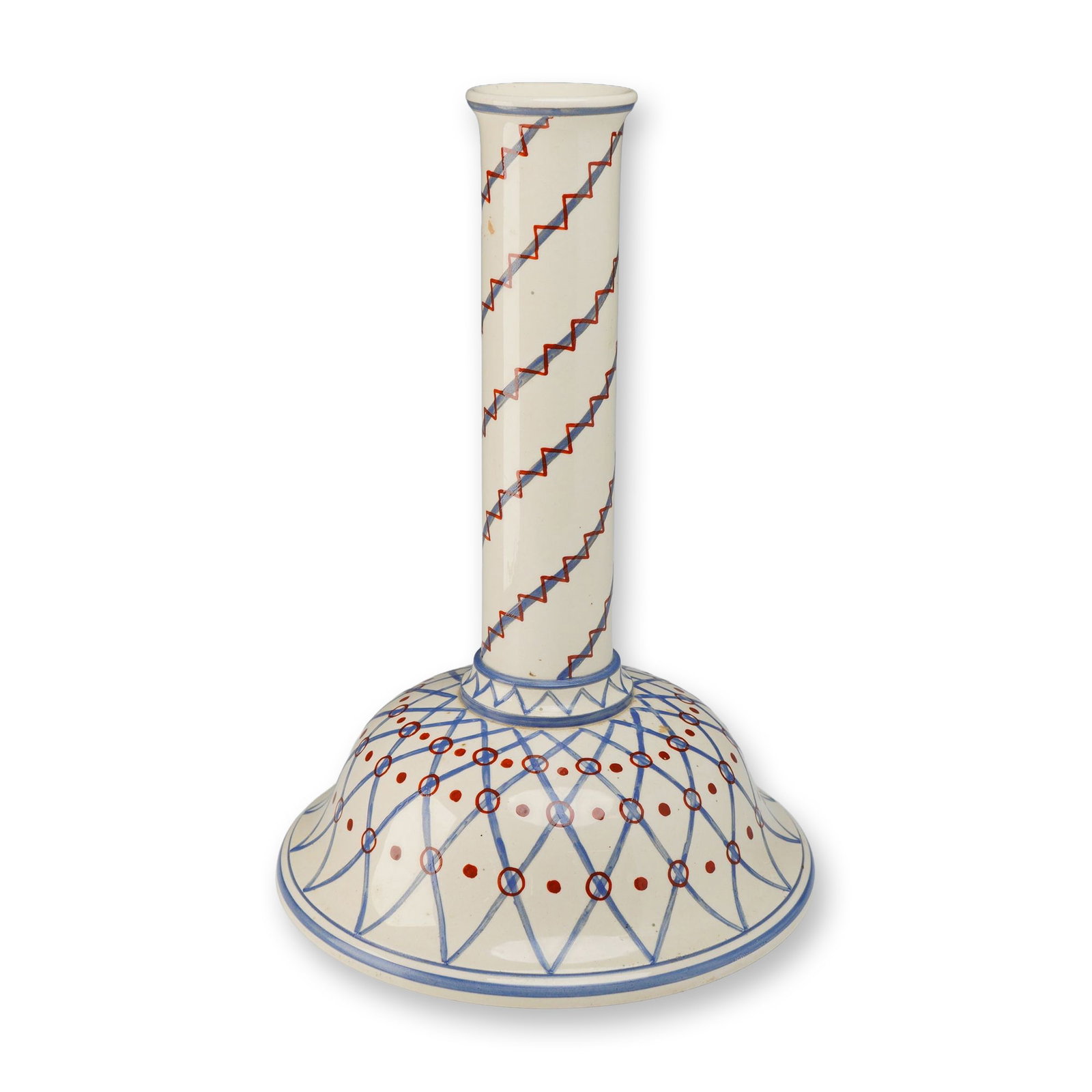 Wedgwood Hand-Painted Creamware Candlestick with Geometric Decoration (1 of 3)