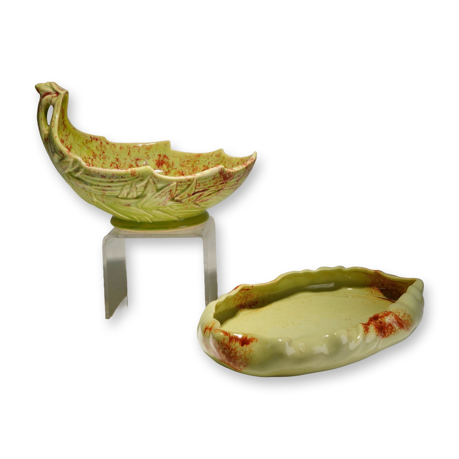 Two McCoy Pottery Leaf Motif Ceramic Planters (1 of 3)