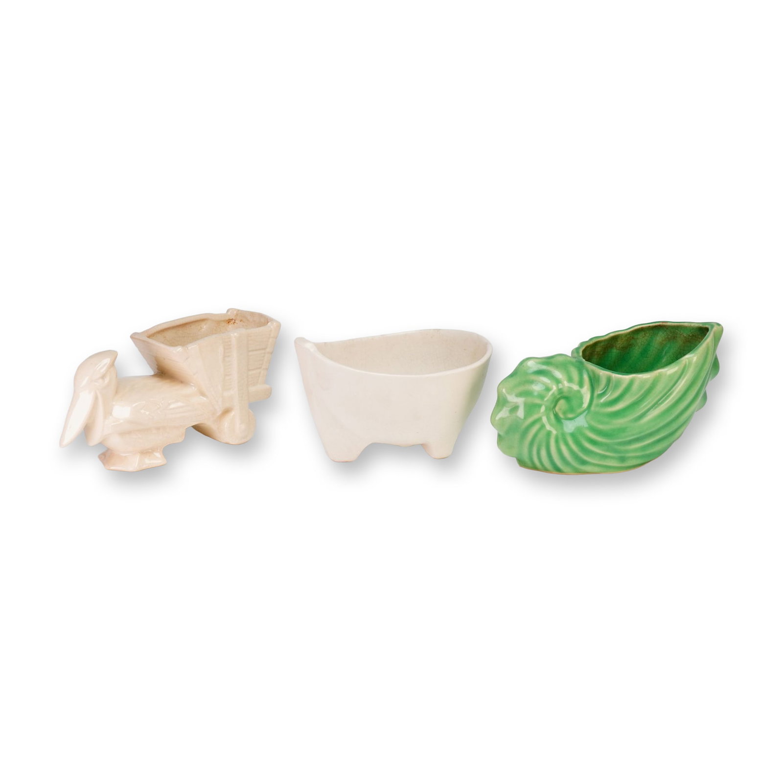 Three McCoy Pottery Glazed Ceramic Planters and Green Shell Planter (1 of 4)