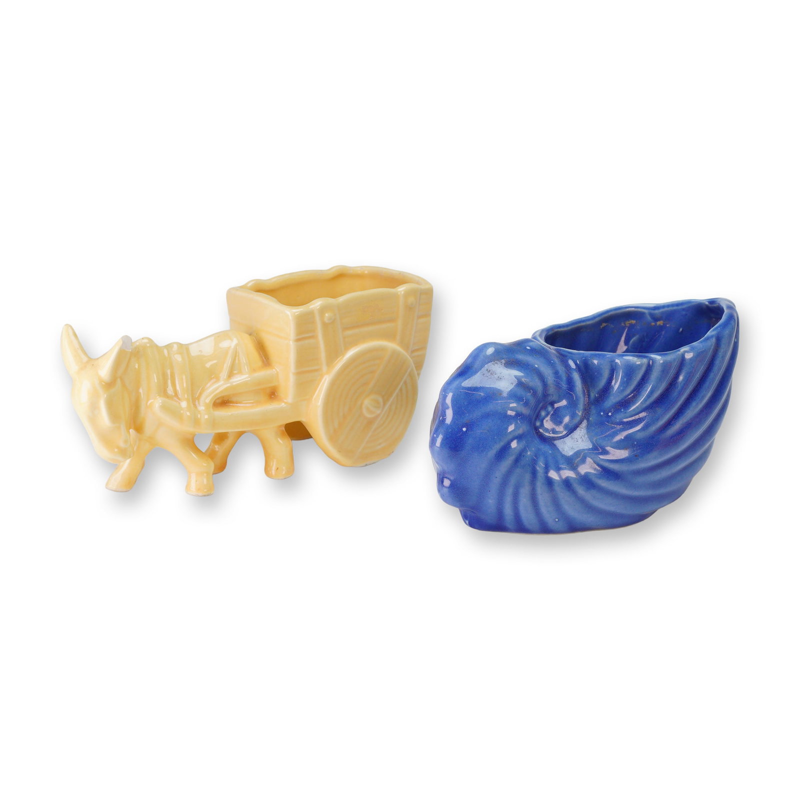 American Art Pottery, Donkey Cart and Nautilus Shell Planters (1 of 4)