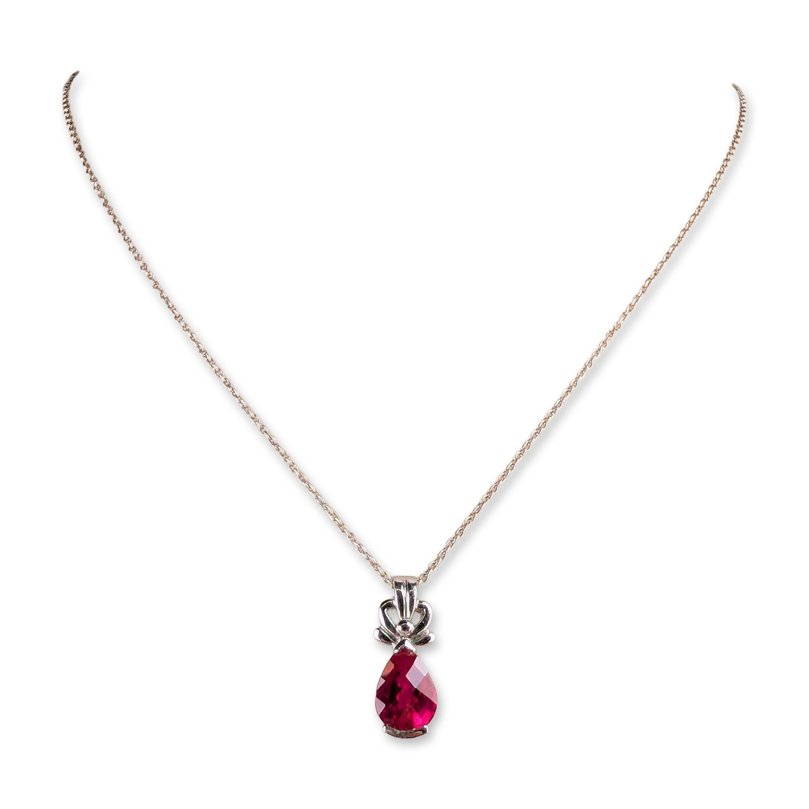 Sterling Silver and Pear-Cut Ruby Gemstone Pendant Necklace (1 of 6)