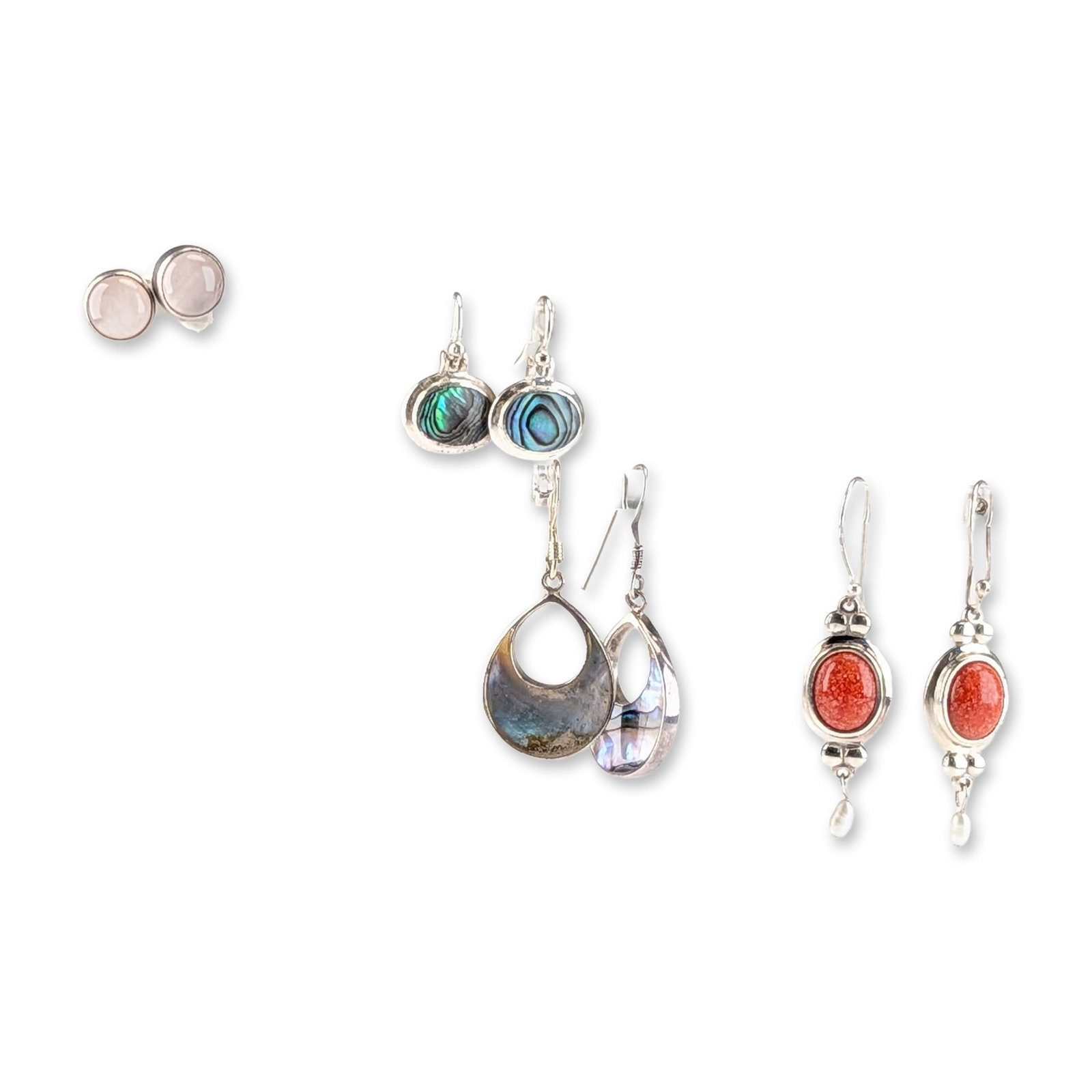 4 Pairs of Sterling Silver Abalone and Gemstone Earrings (1 of 5)