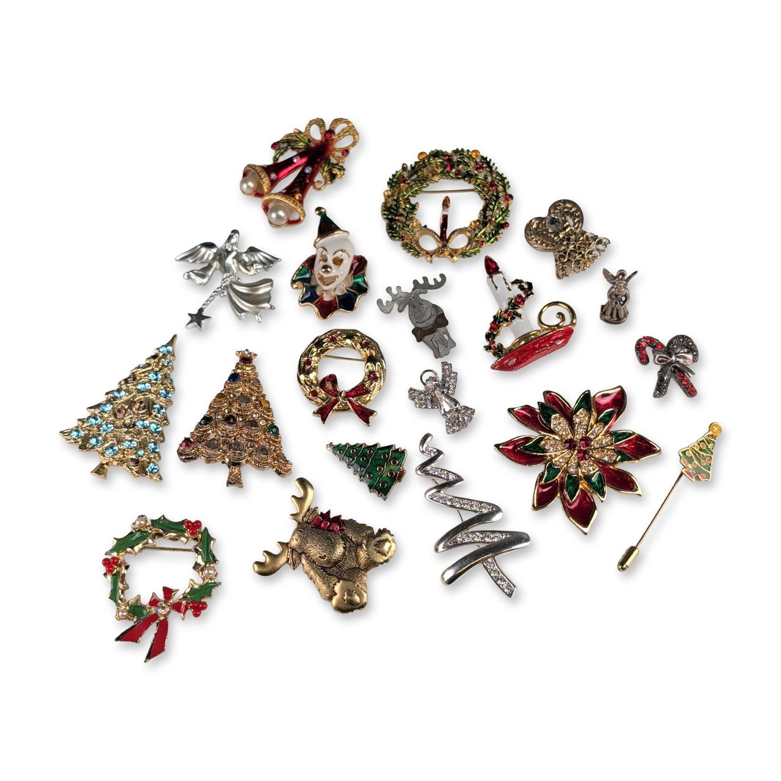 19pc Vintage Christmas Enamel and Rhinestone Jewelry Pieces (1 of 4)