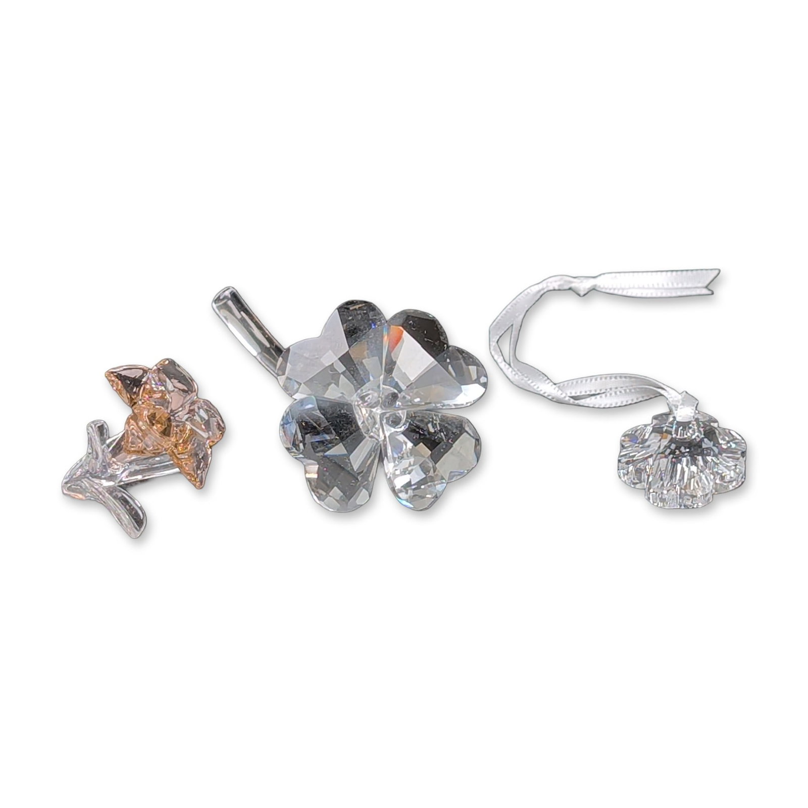3pc Swarovski Crystal Figurines, Clovers and Desert Rose Flower (1 of 3)