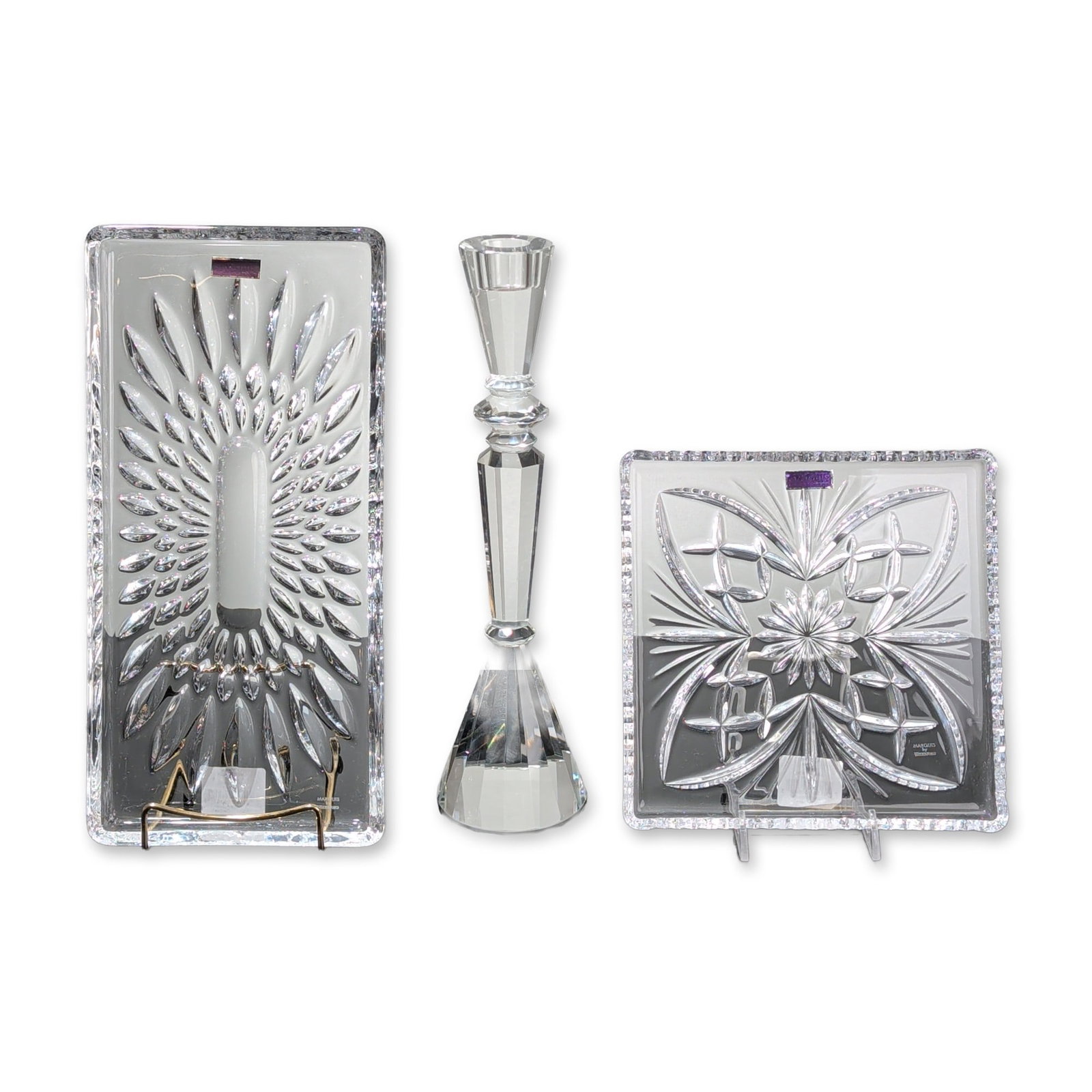 3pc Marquis by Waterford Crystal Trays and Shannon Crystal Candleholder (1 of 6)