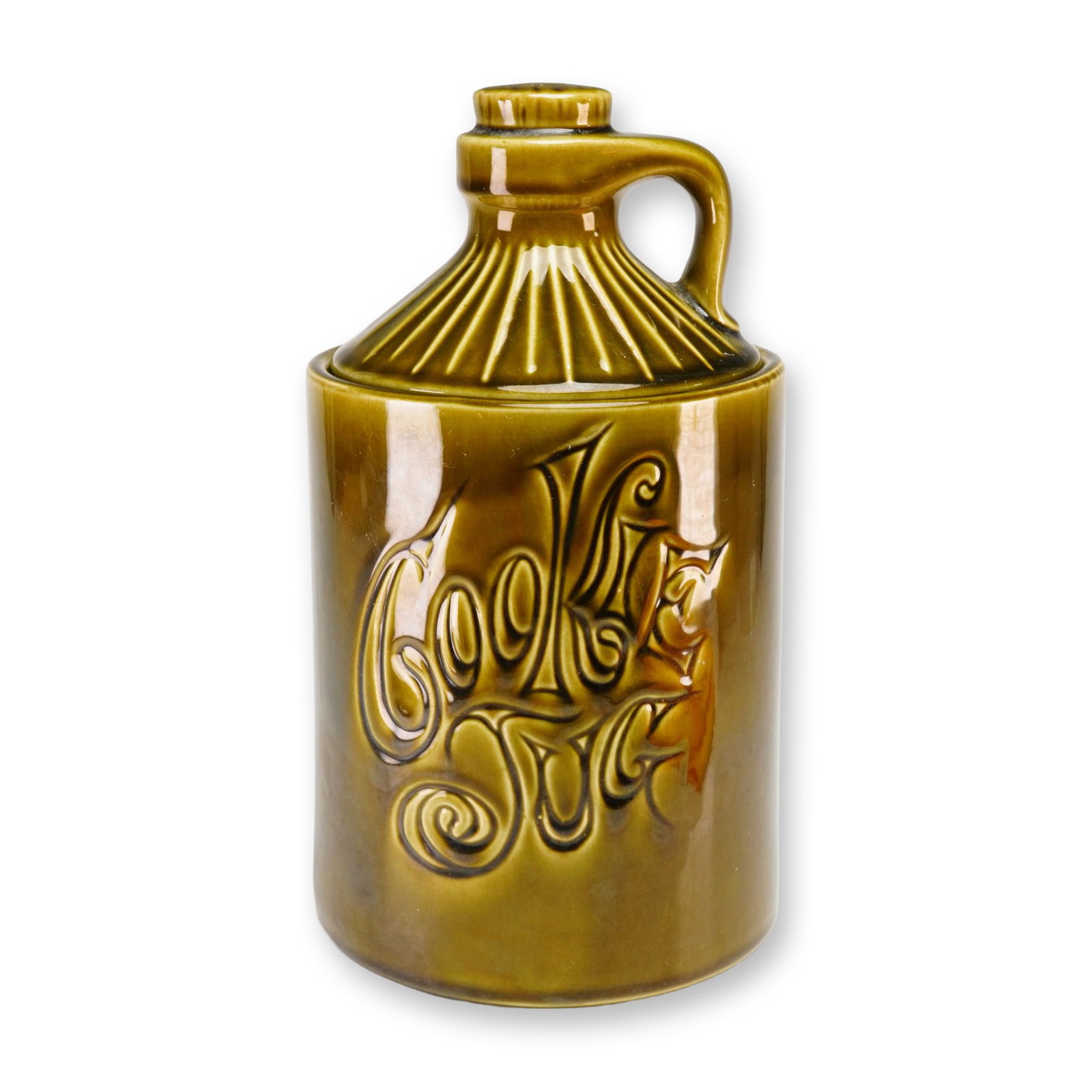 McCoy Pottery Olive Green Moonshine Jug Cookie Jar (1 of 3)