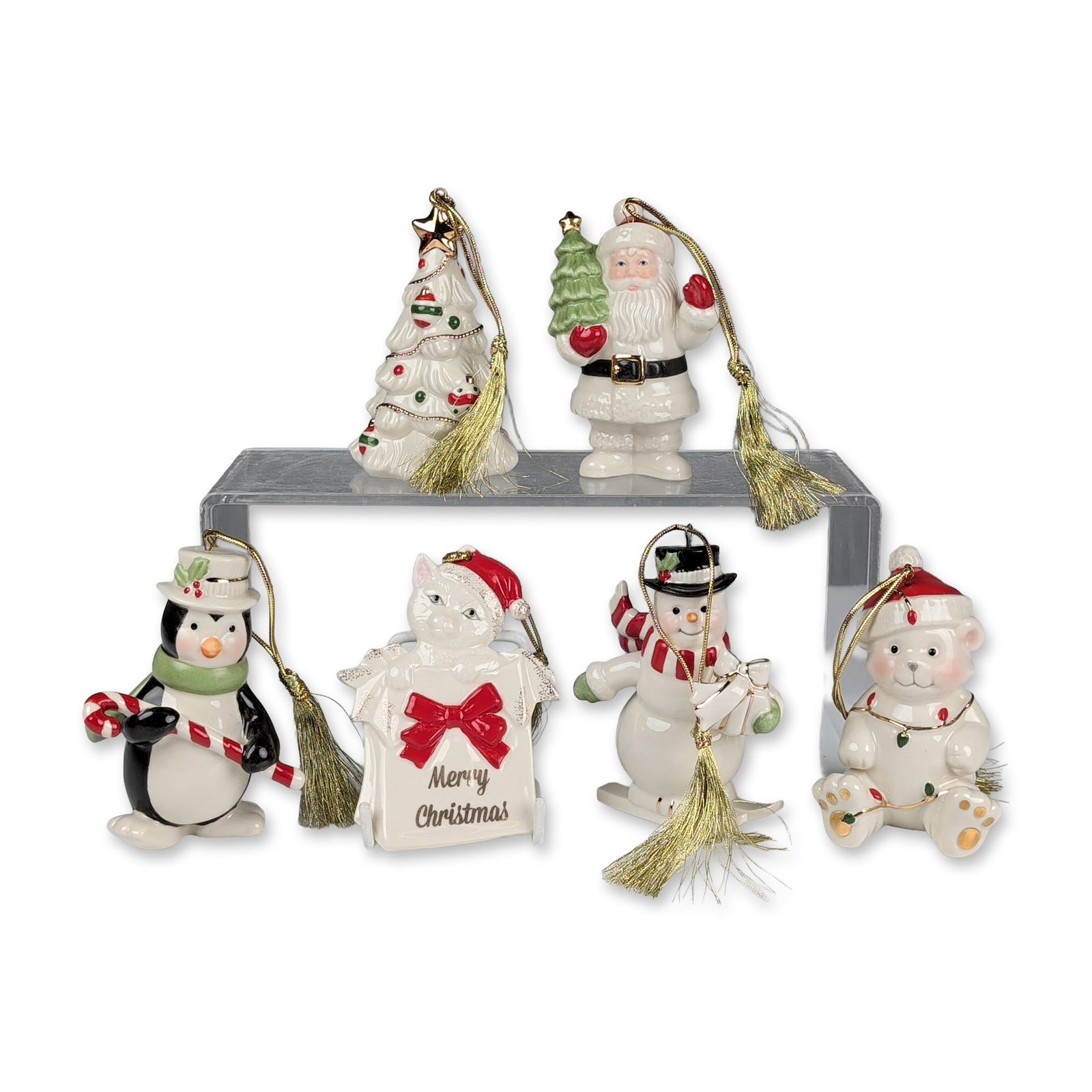 Set of Six Lenox Very Merry Christmas Porcelain Ornaments (1 of 5)