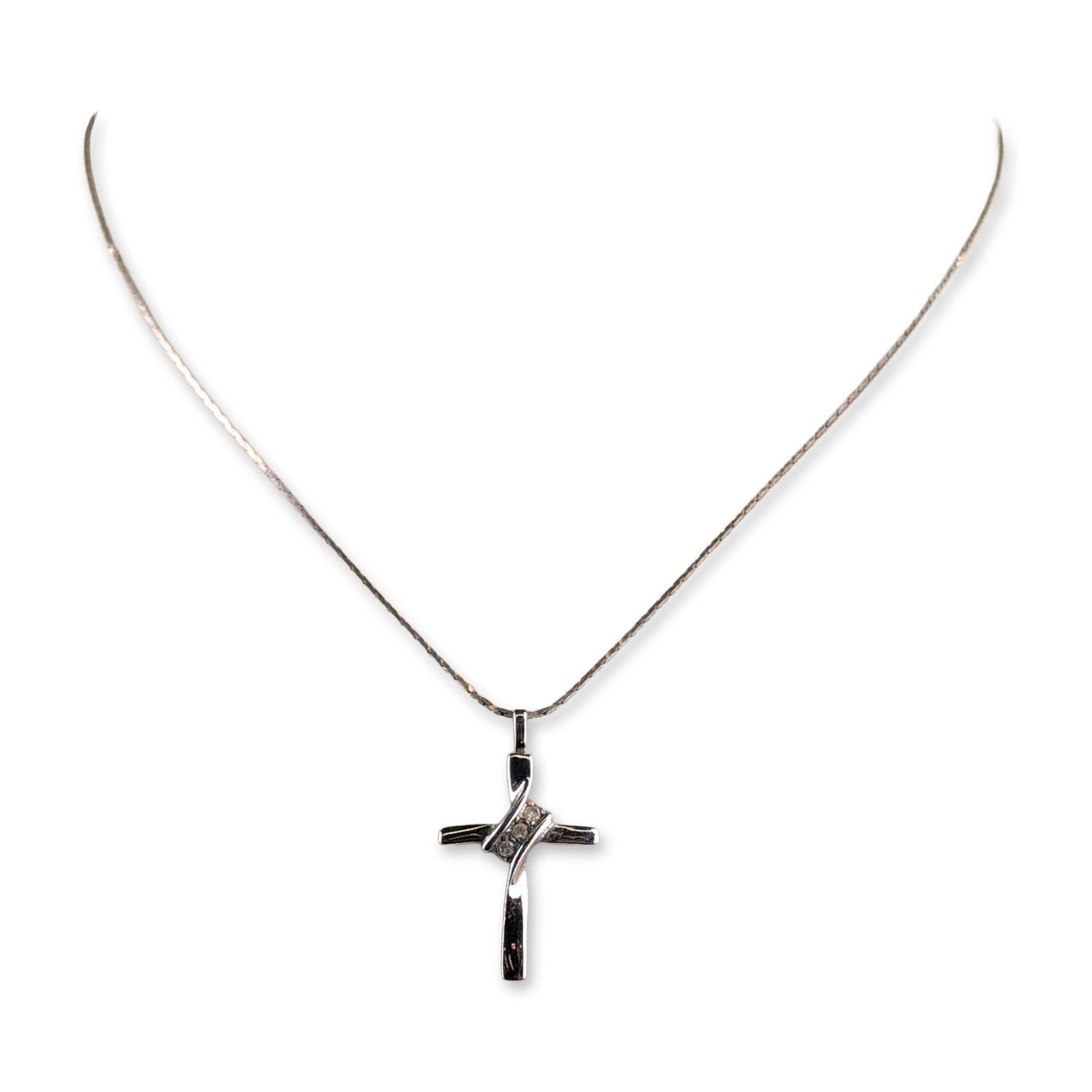 Sterling Silver Stylized Cross Pendant Necklace with Diamonds (1 of 5)