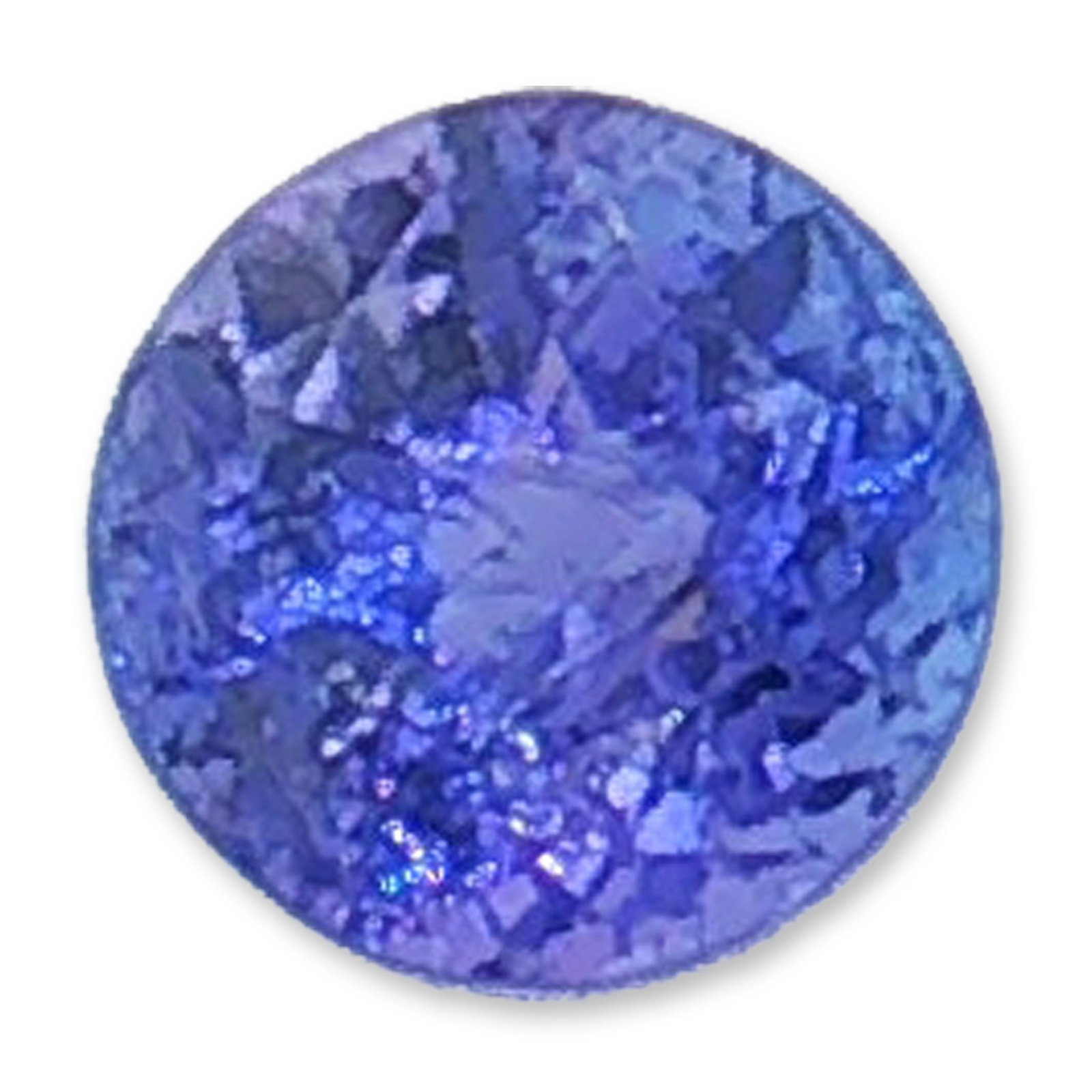 Round Cut Blue-Violet Citrine Gemstone: Loose gemstone with a classic round brilliant cut, displaying a vibrant blue-violet hue. The unmounted stone appears to be tanzanite and provides a versatile foundation for a custom ring or pendant de