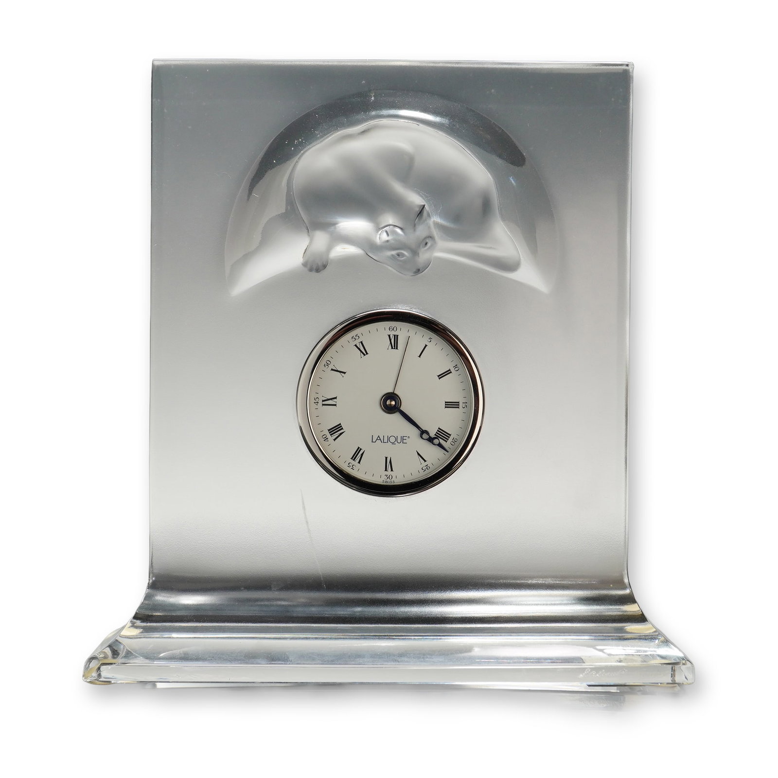 Lalique "Chat Horloge" Frosted and Clear Crystal Desk Clock (1 of 4)