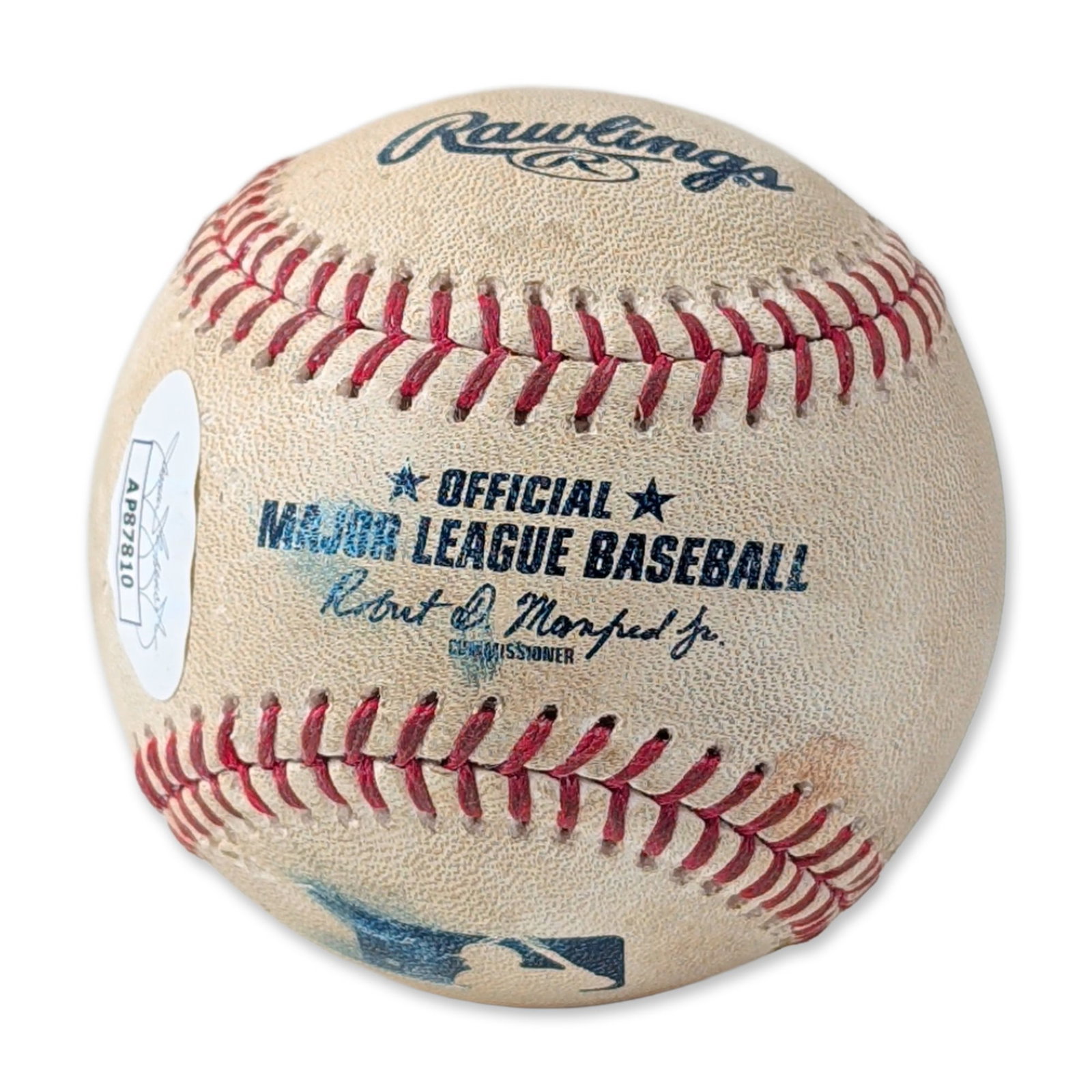 Eric Brown Jr. Signed Rawlings Official Major League Baseball: Rawlings brand Official Major League Baseball, constructed with a leather cover and red cotton stitching, hand-signed by Eric Brown Jr. in blue ink on the sweet spot. The ball belongs to the Robert D.