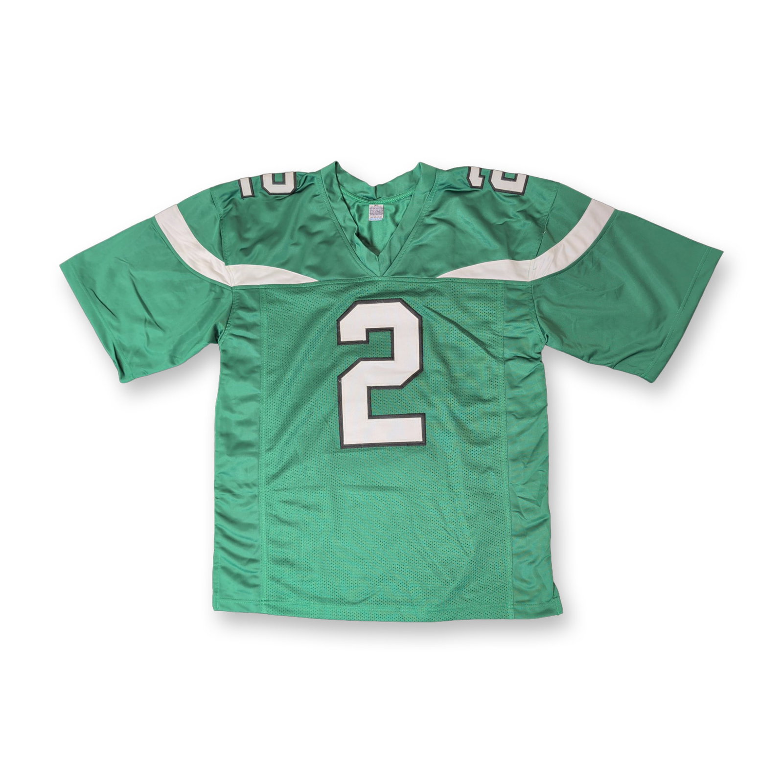 Zach Wilson Signed Custom New York Jets Jersey: Zach Wilson signed custom New York Jets replica football jersey. Green polyester construction featuring a mesh body and solid fabric shoulders with white sleeve stripes. Features white block number 2 