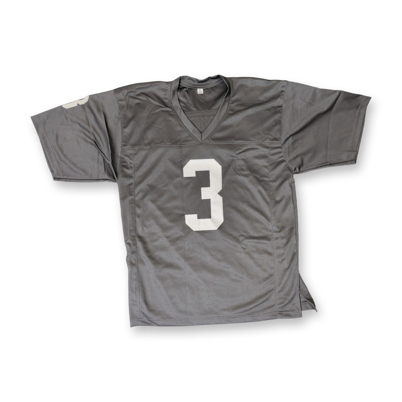 Zamir White Signed Custom Raiders Football Jersey: Custom football jersey in the style of the Las Vegas Raiders, signed by Zamir White. The black mesh jersey features silver and white tackle twill numbering and a nameplate on the reverse. Signed by
