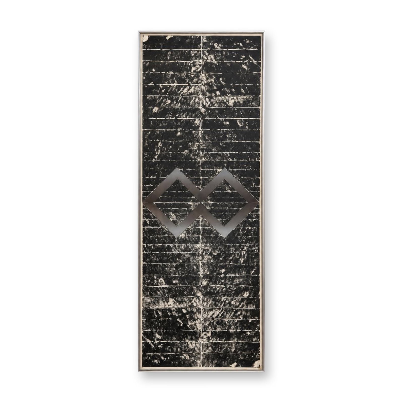 Attributed to Gino Hollander (American 1924-2015) Abstract Geometric Serigraph on Paper, Signed &: Attributed to Gino Hollander (American 1924-2015) abstract serigraph on paper, featuring a vertically oriented composition of dark, textured horizontal bands suggesting a masonry pattern, divided by a