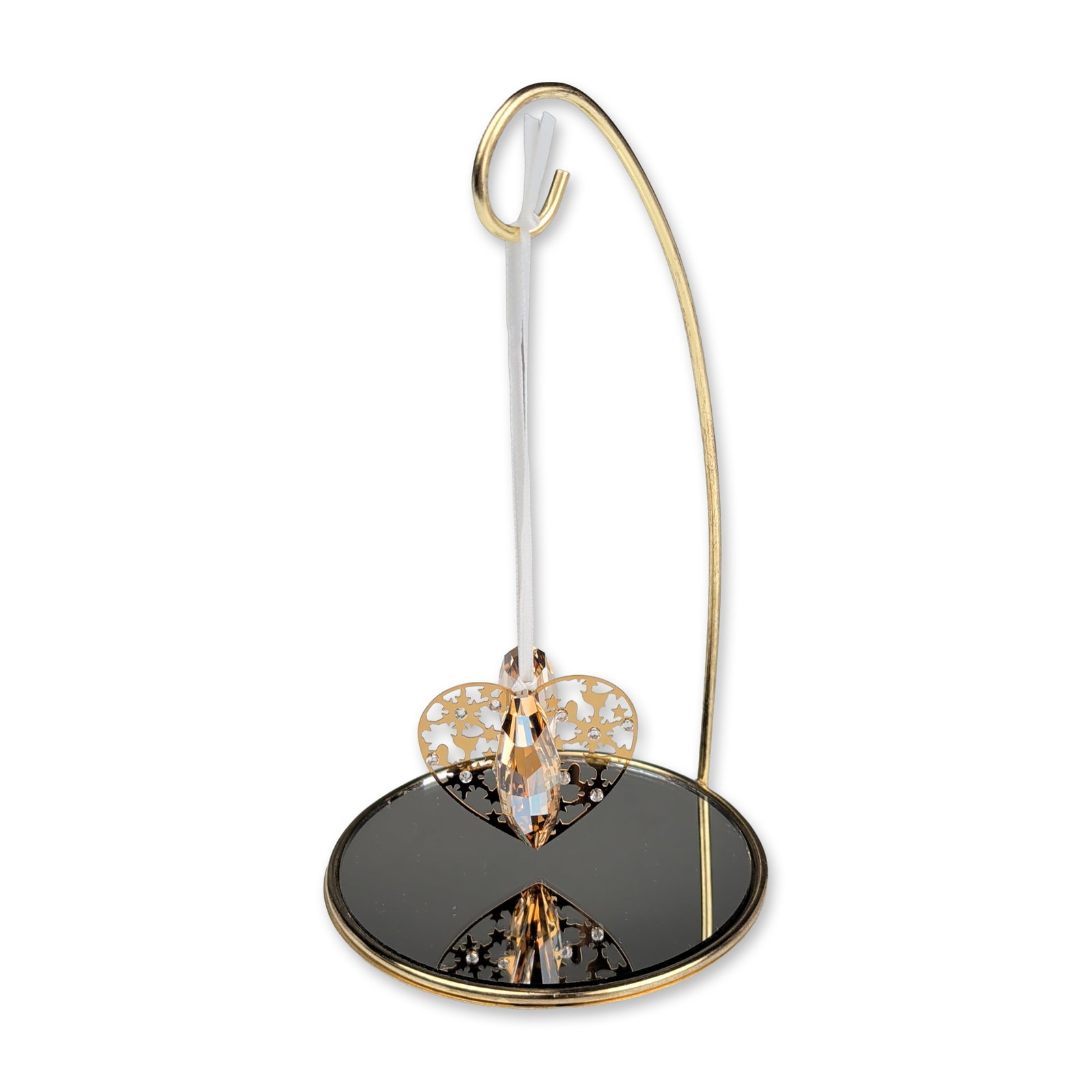 2pc Swarovski Golden Shadow Crystal Heart Ornament and Stand (1 of 5)