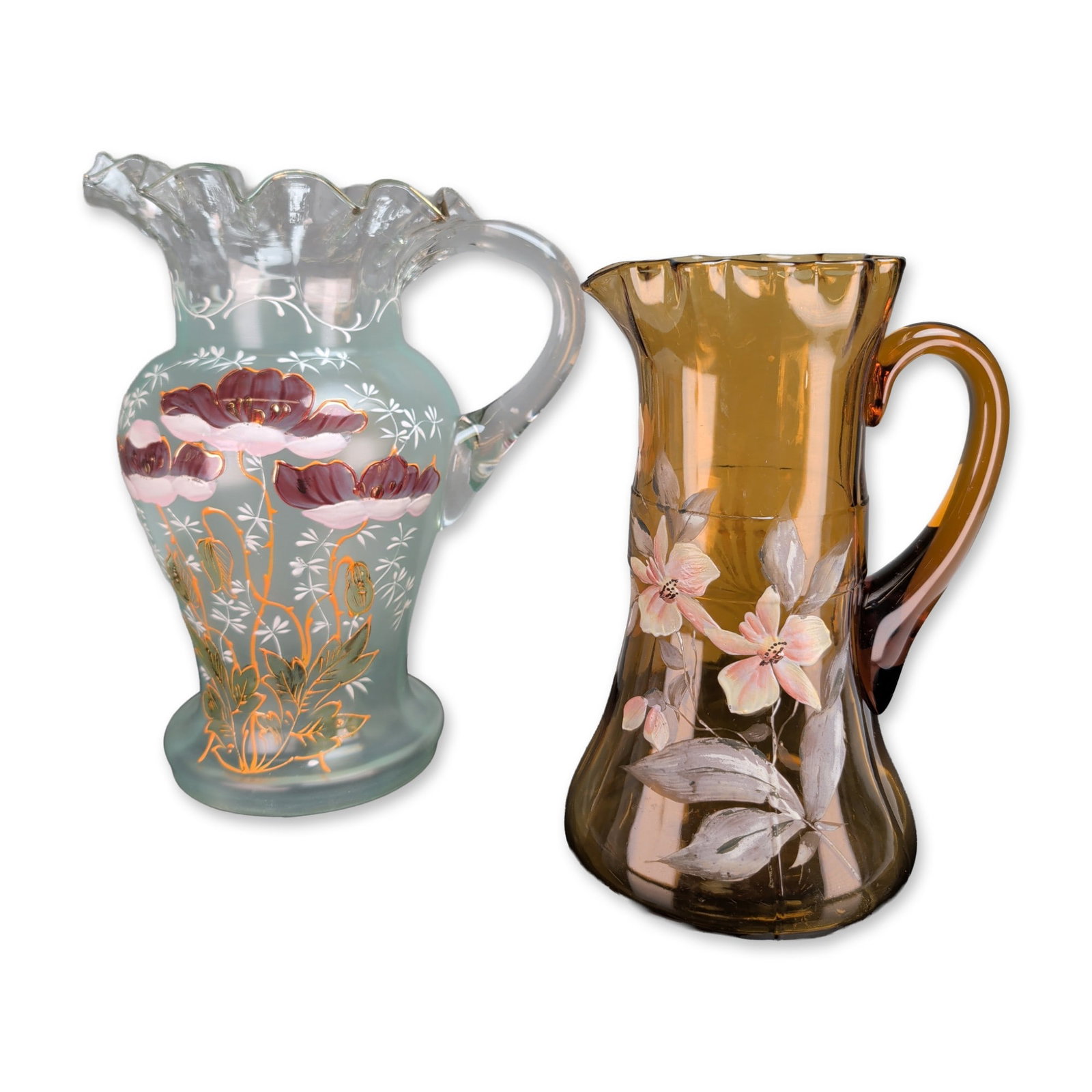 2pc Victorian Style Hand-Painted Art Glass Pitchers (1 of 4)