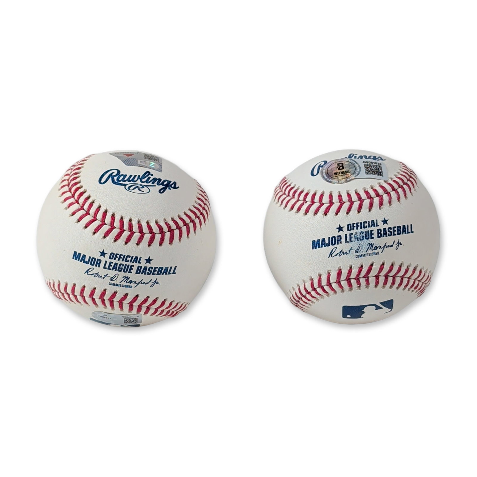 2pc Noah Schultz & Yoan Moncada Autographed MLB Baseballs Beckett MLB Fanatics: This lot features two Rawlings Official Major League Baseball specimens crafted from genuine leather, each displaying certified player autographs in blue ink. One baseball showcases the single signatu