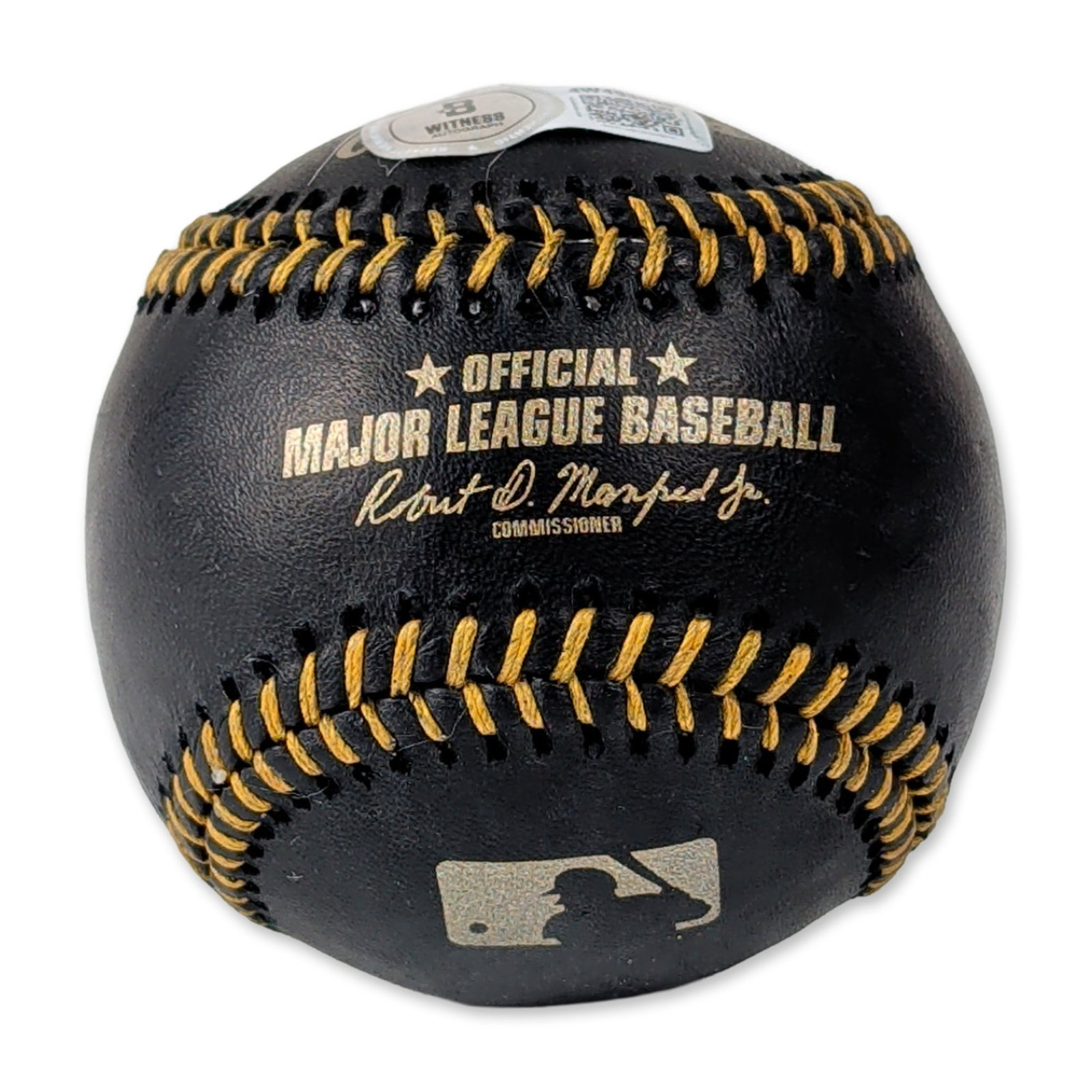 Eduardo Quintero Autographed Rawlings Black Collector's Edition Baseball: Rawlings Collector's Edition Official Major League Baseball featuring a black leather cover with metallic gold stitching and gold foil stamping. The ball displays the Major League Baseball silhouetted