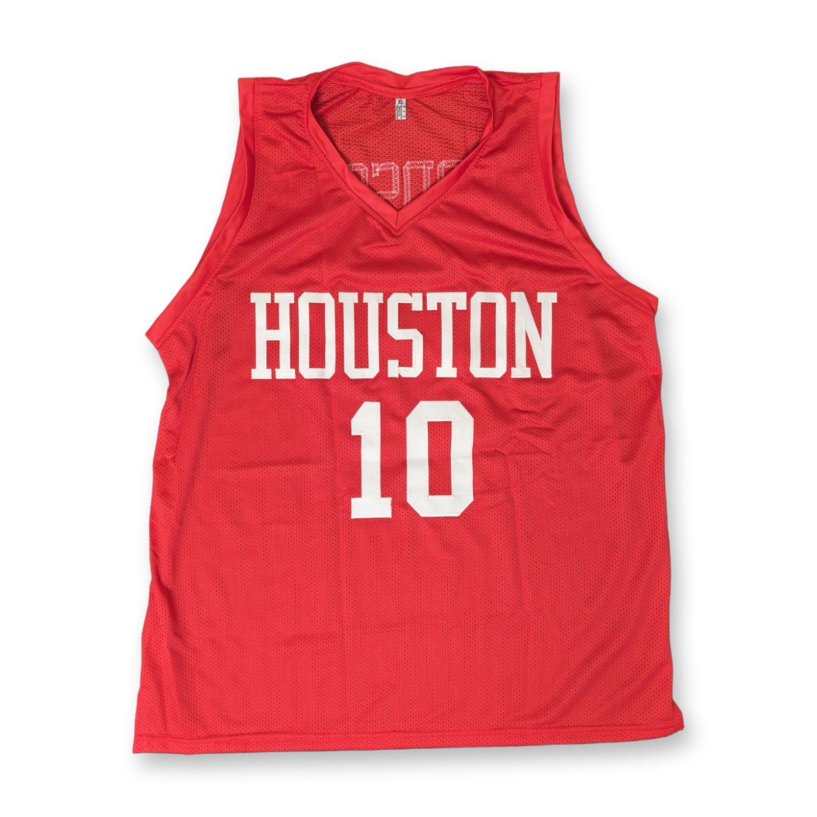 Otis Birdsong Signed Houston Cougars Custom Jersey: Custom Houston style basketball jersey in red mesh with white tackle-twill lettering and numbers. Front features city name Houston and number 10. Reverse displays player name Birdsong and number 10. S