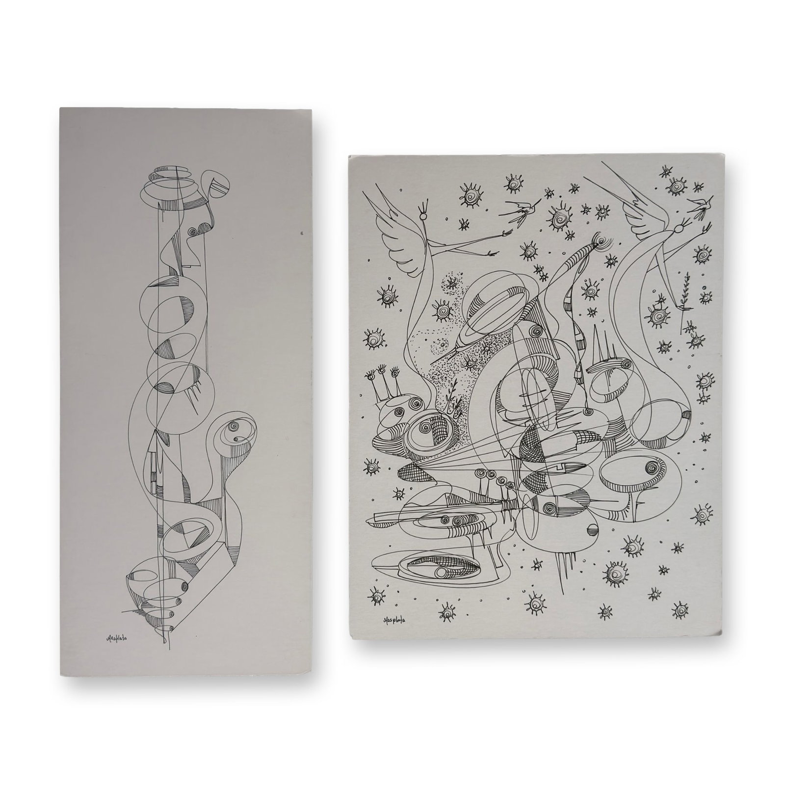 2pc Alfonso Rendon aka Masplata (Panamanian, 1957 - 2025), Pen Sketch on Board, Angels & Forms (1 of 3)