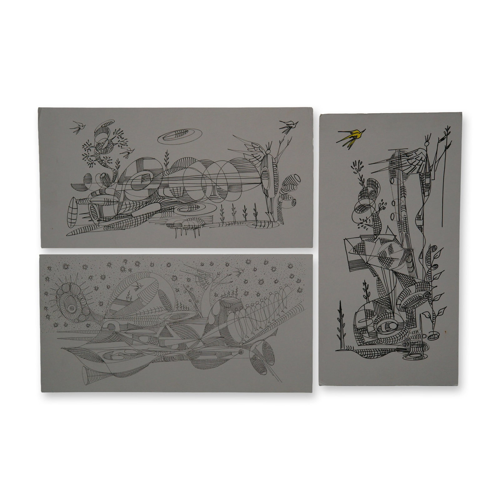 3pc Alfonso Rendon aka Masplata (Panamanian, 1957 - 2025), Pen and Marker Sketch on Grey Board, (1 of 9)