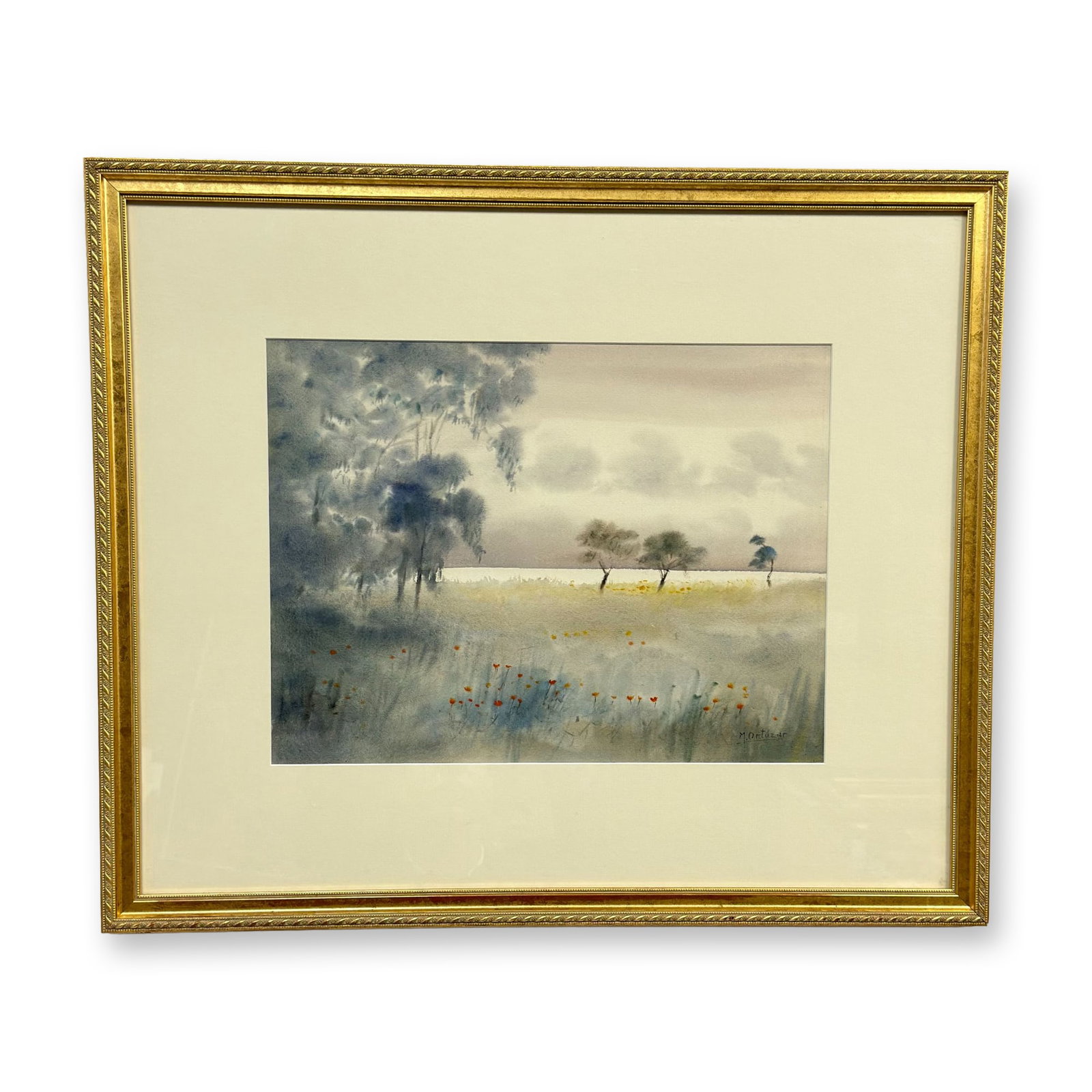 Mariano Ortuzar (Chilean, b. 1900), Original Watercolor Landscape on Paper: This original watercolor painting on paper is by the artist Mariano Ortuzar (Chilean, b. 1900). The work is an atmospheric landscape rendered in an impressionistic style with soft wet-on-wet washes.
