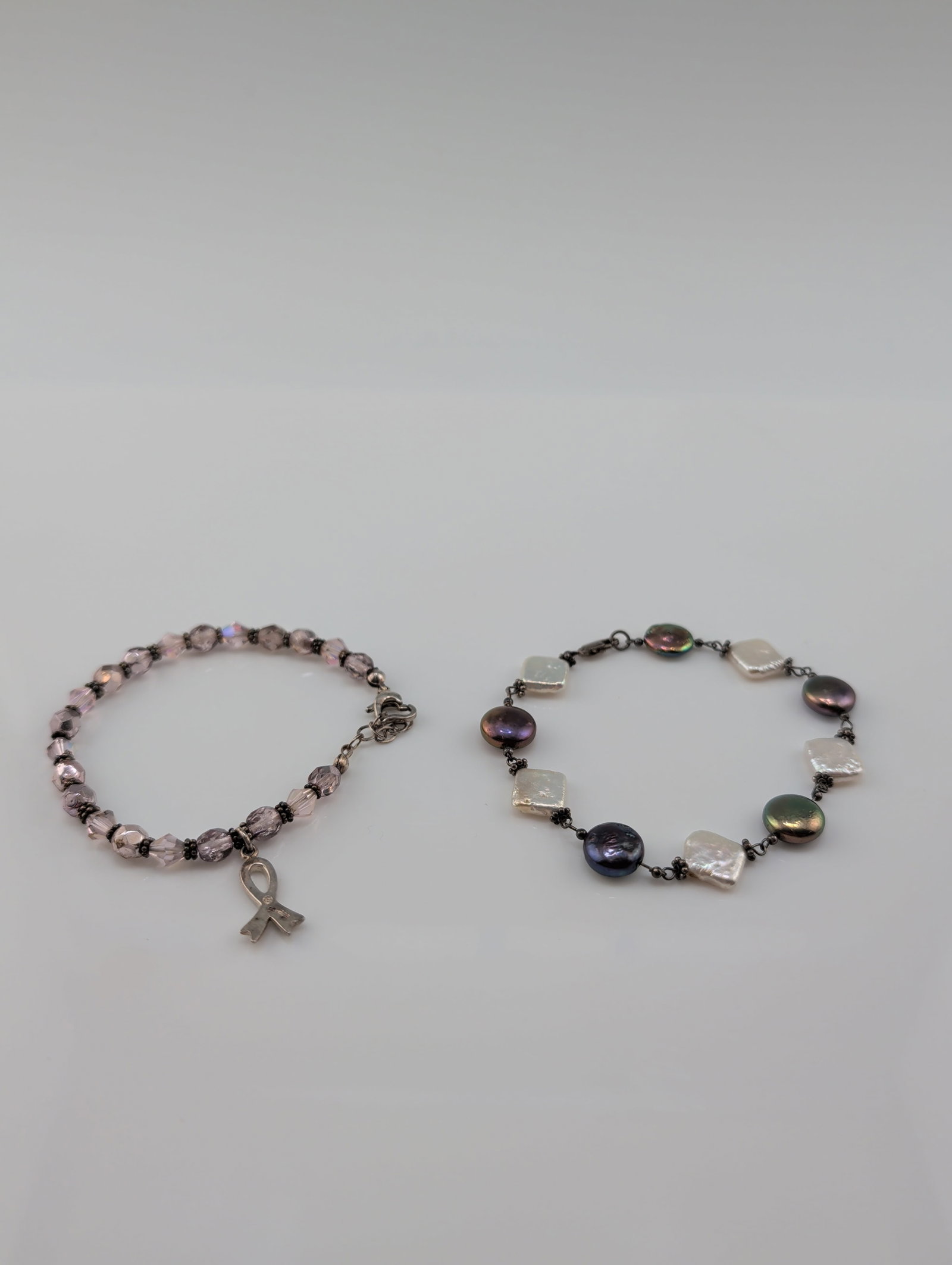 Two Sterling Silver Beaded Link Bracelets - 2