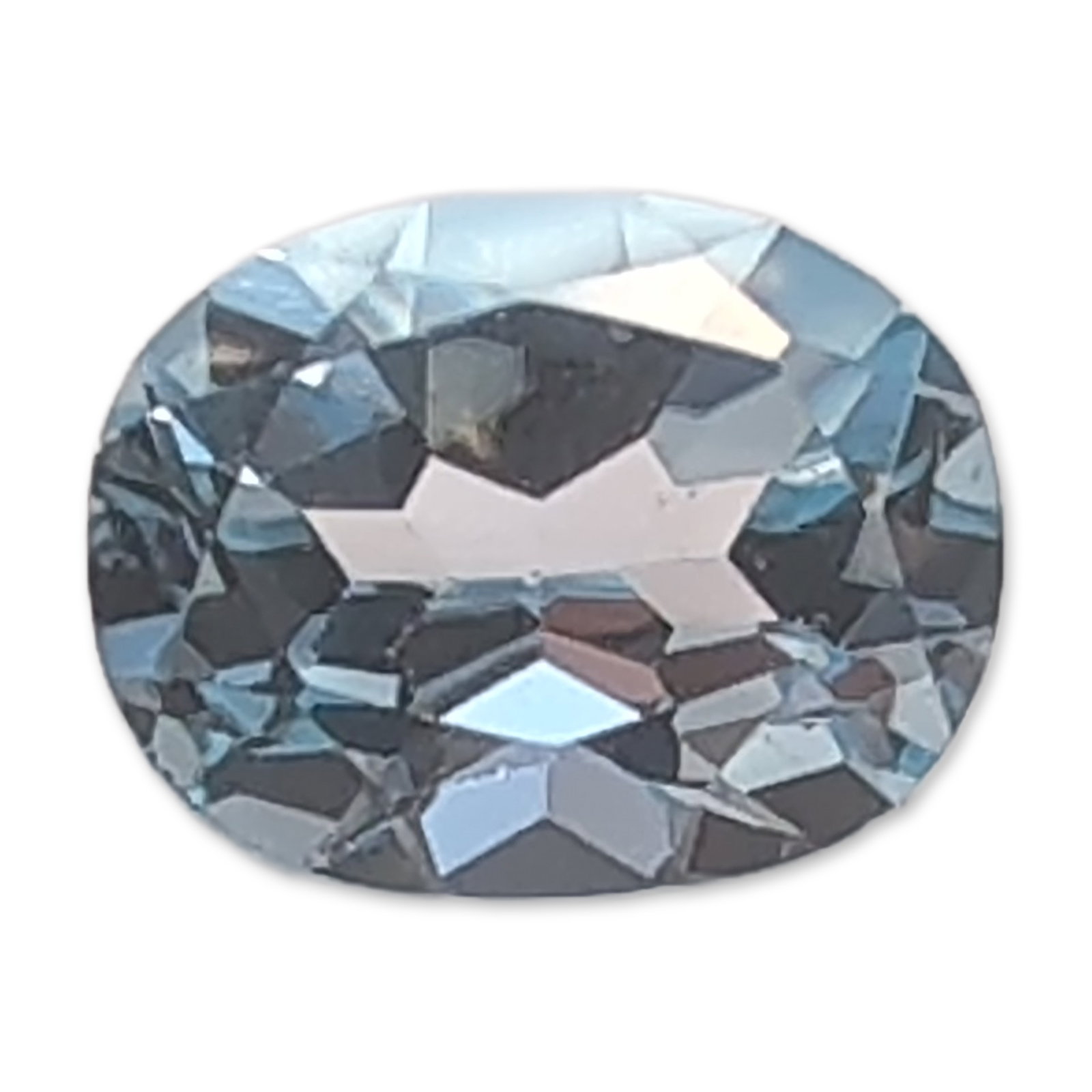 Oval Cut Light Blue Aquamarine Gemstone: Loose faceted topaz gemstone featuring a transparent light sky blue color and an oval cut. The stone displays sharp facet junctions and appears eye-clean with no significant internal inclusions or