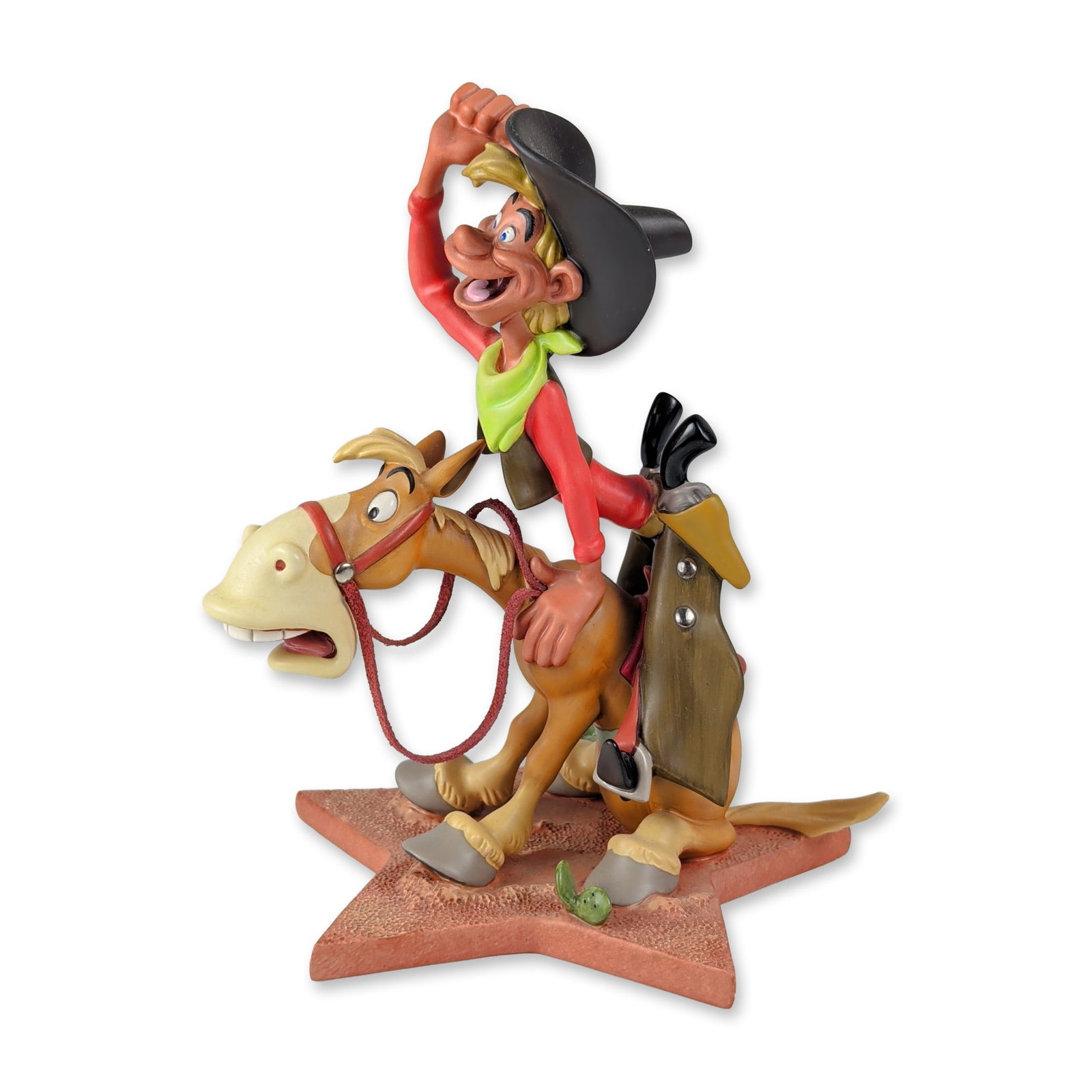 Walt Disney Classic Collection Melody Time Pecos Bill and Widowmaker Figurine: Walt Disney Classics Collection (WDCC). Figurine in hand-painted porcelain depicting Pecos Bill and his horse Widowmaker from the American Folk Heroes segment of the 1948 film Melody Time. The 1994