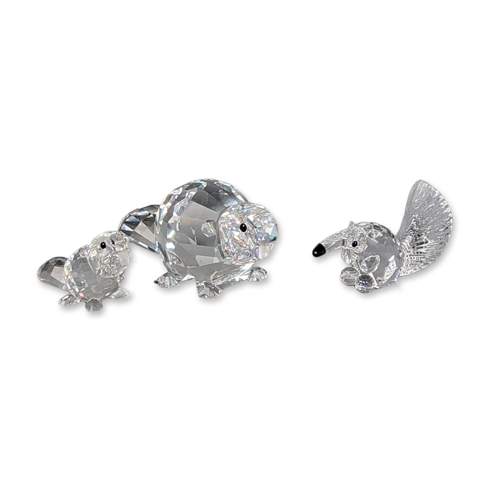 Three Swarovski Silver Crystal Animal Figurines, Beavers and Anteater (1 of 5)