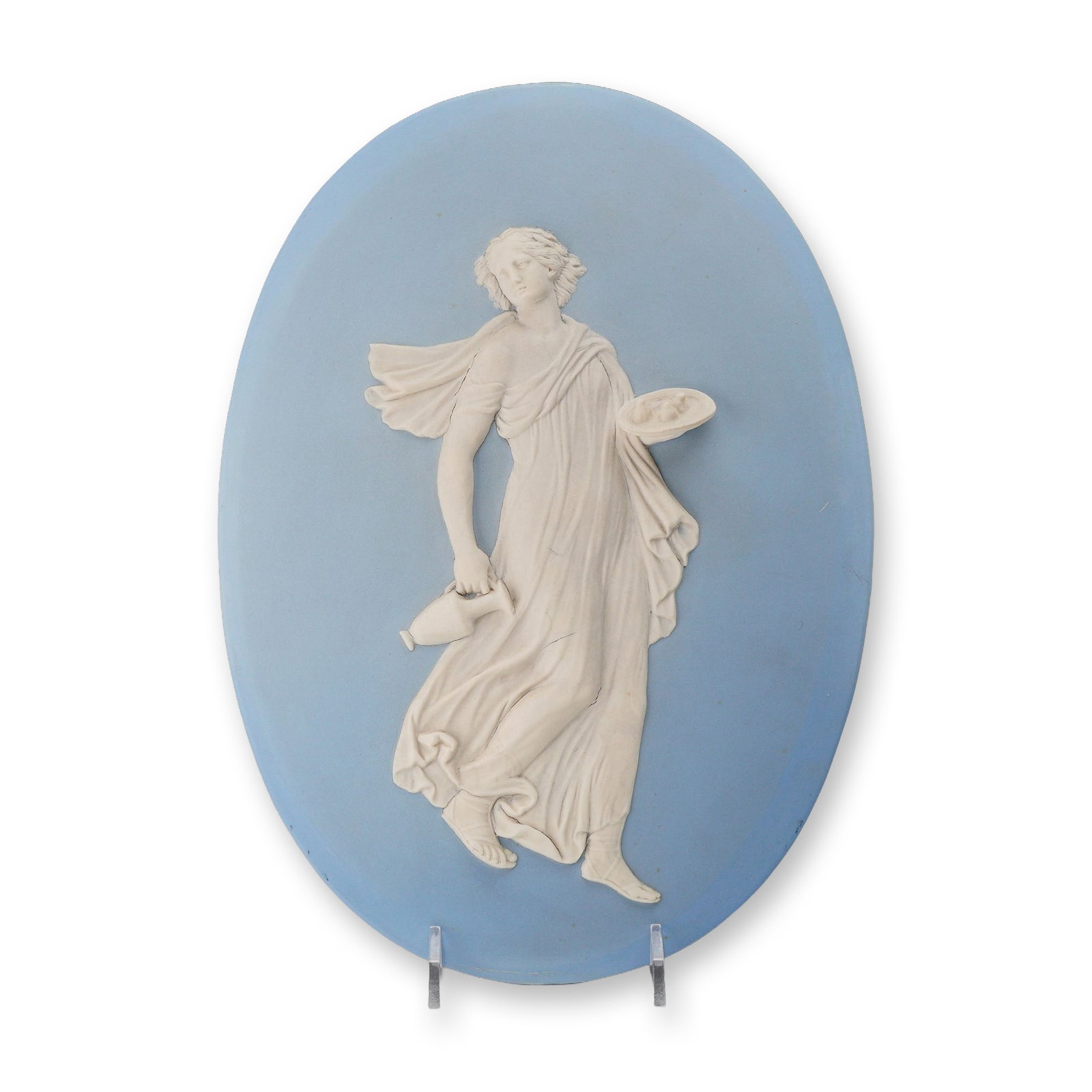 Wedgwood Blue Jasperware Oval Plaque of a Herculaneum Dancing Nymph (1 of 4)
