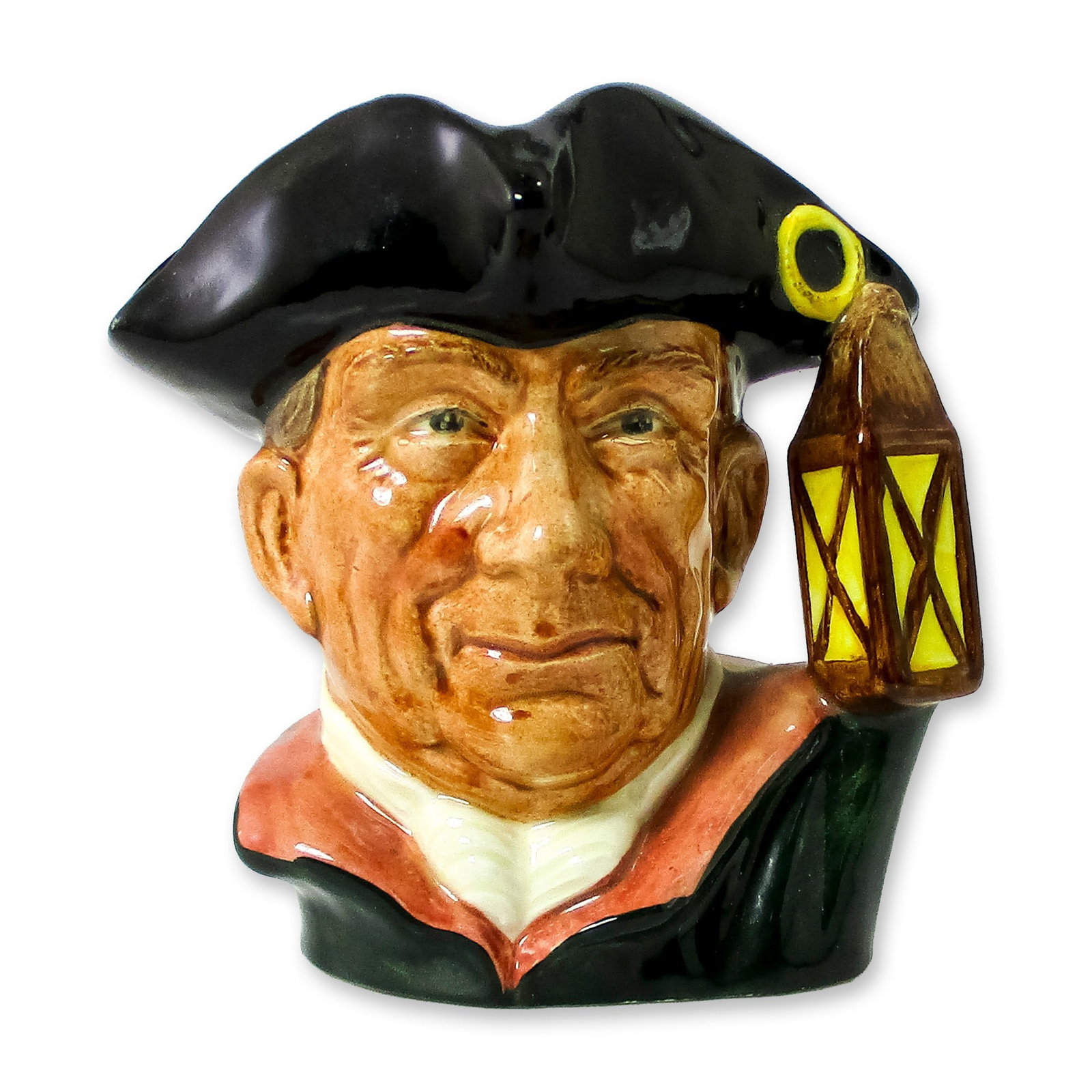 Night Watchman D6576 - Small - Royal Doulton Character Jug: Black-purple tricorn and cloak. Series: Characters From Williamsburg. Royal Doulton backstamp. Artist: Max Henk Dimensions: 3.5"H Date or Era: 1963 - 1983 Manufacturer or Brand: Royal Doulton Coun