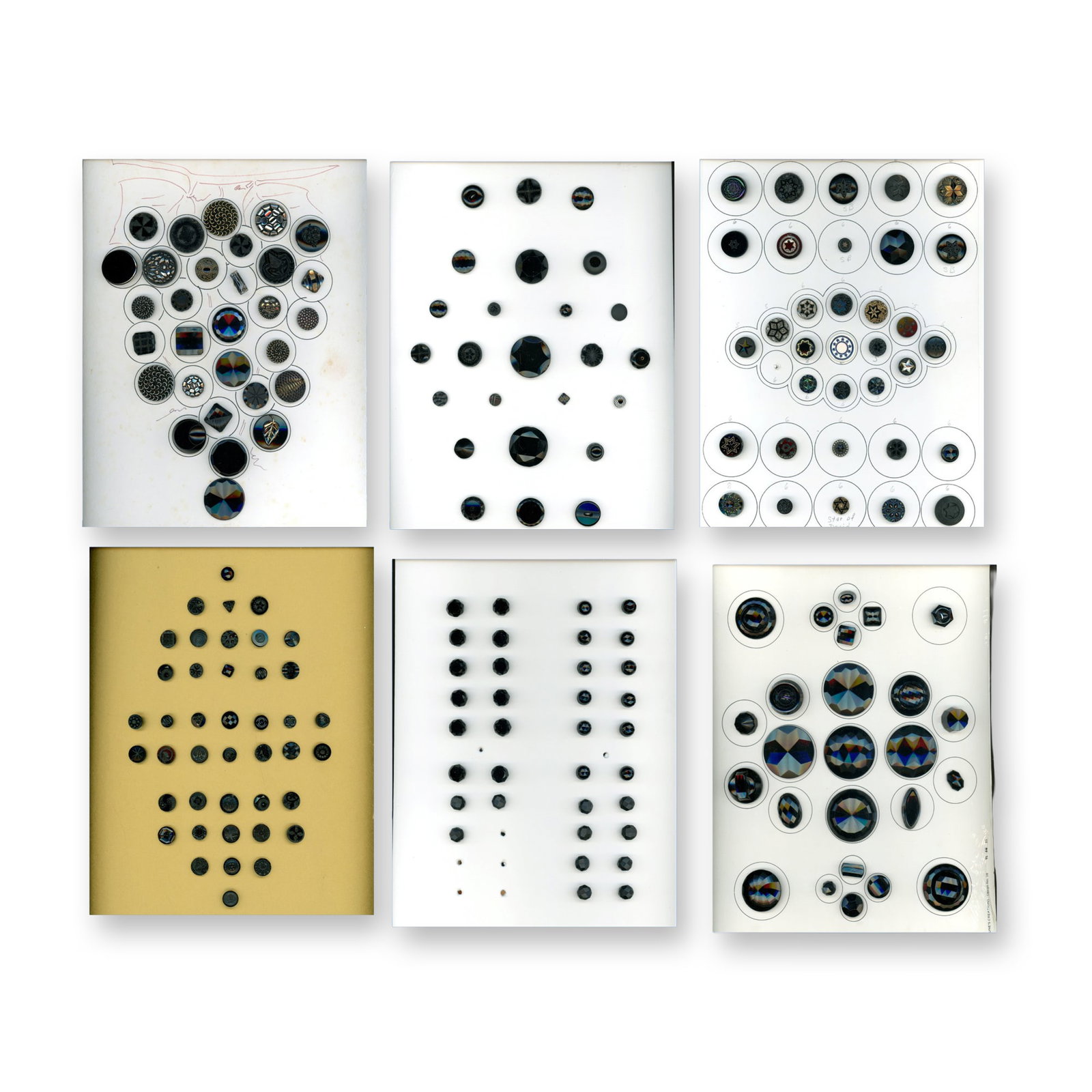 6 CARDS OF DIVISION ONE BLACK GLASS BUTTONS (1 of 7)
