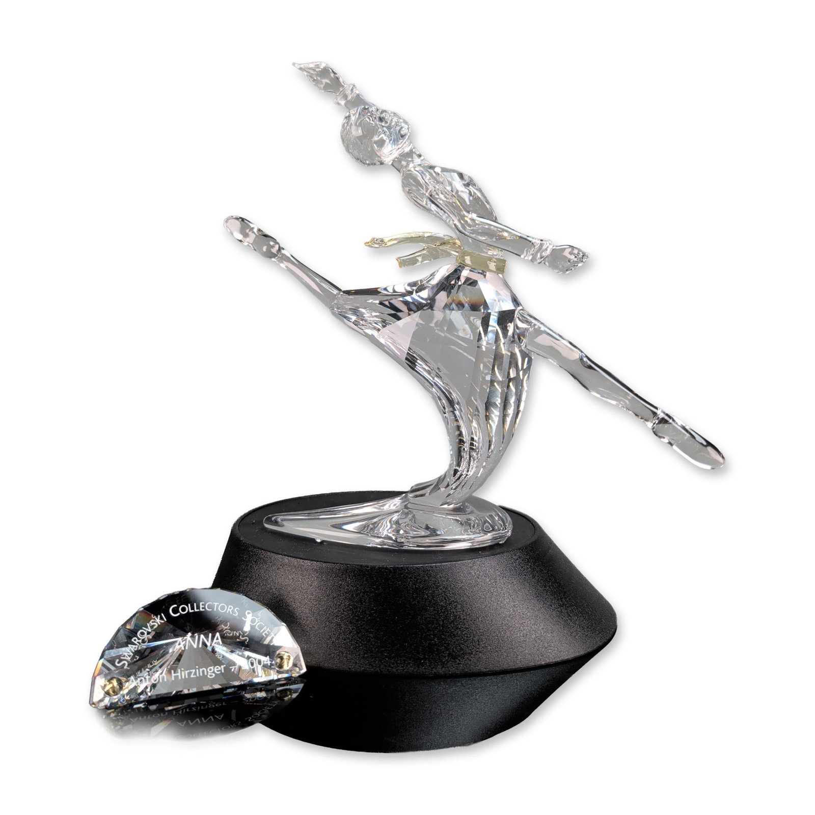 Swarovski 2004 SCS Annual Edition Anna Crystal Figurine w/ Plaque, Stand & COA: Swarovski Crystal Society (SCS) 2004 Annual Edition figurine titled Anna, from the Magic of Dance trilogy. The piece is composed of clear faceted and molded lead crystal, featuring a female dancer in 
