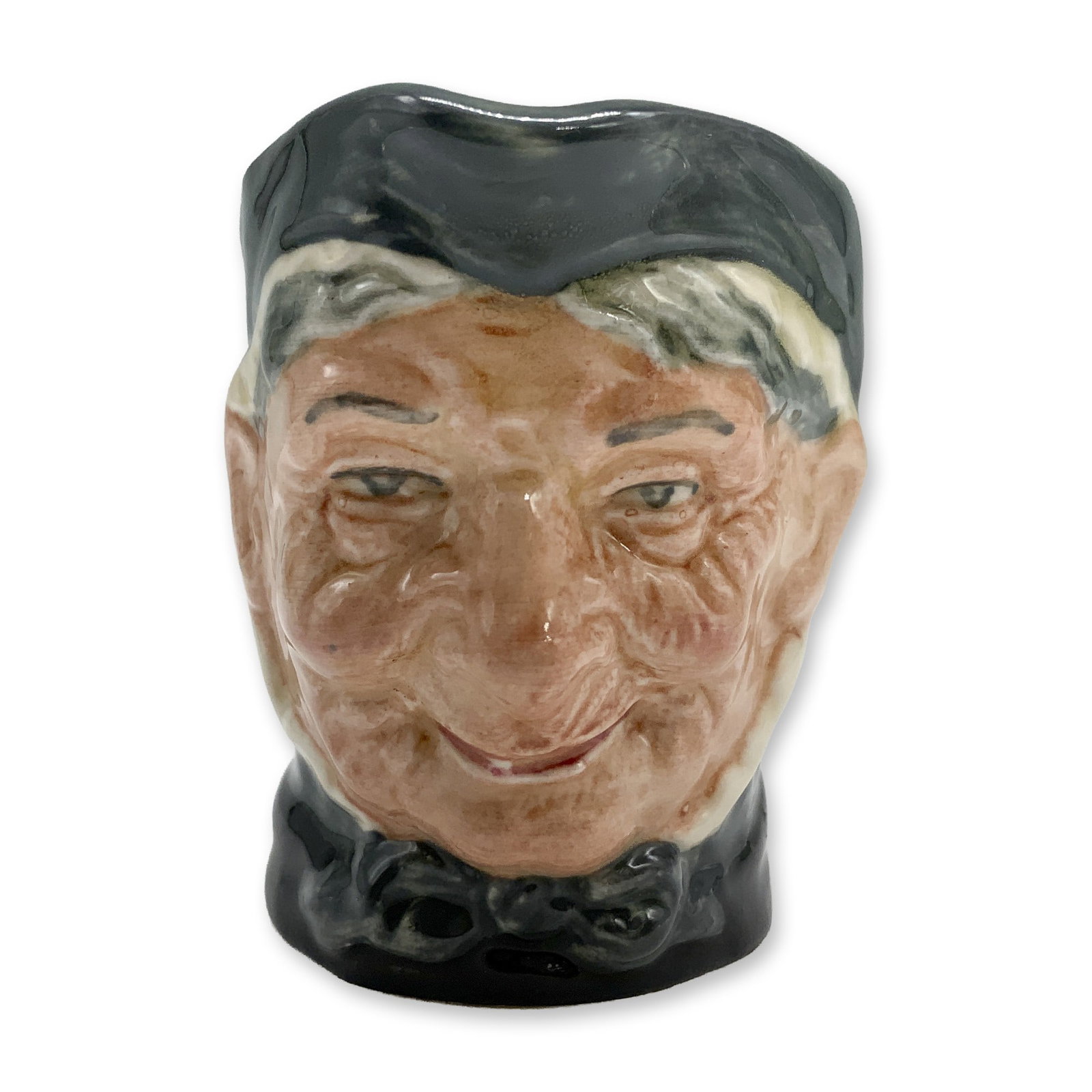 Granny D6520 - Mini - Royal Doulton Character Jug: Style Two, one tooth showing, dark grey and white coloration. Royal Doulton backstamp. Artist: Max Henk Dimensions: 2.25"H Date or Era: 1960 - 1983 Manufacturer or Brand: Royal Doulton Country of