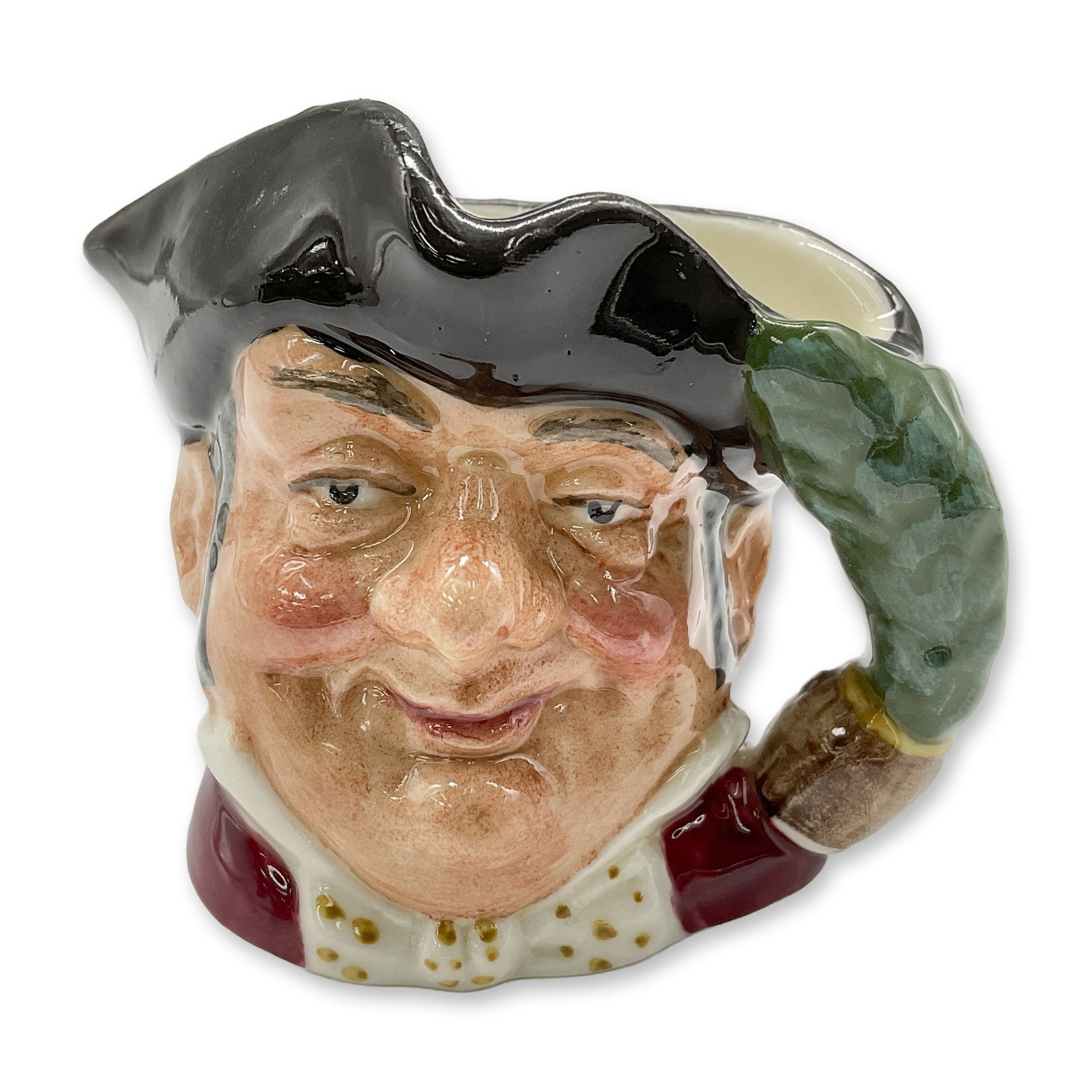 Mine Host D6513 - Mini - Royal Doulton Character Jug: Black tricorn; red coat; white bow tie with gold spots. Royal Doulton backstamp. Artist: Max Henk Dimensions: 2.5"H Date or Era: 1960 - 1982 Manufacturer or Brand: Royal Doulton Country of Origin: